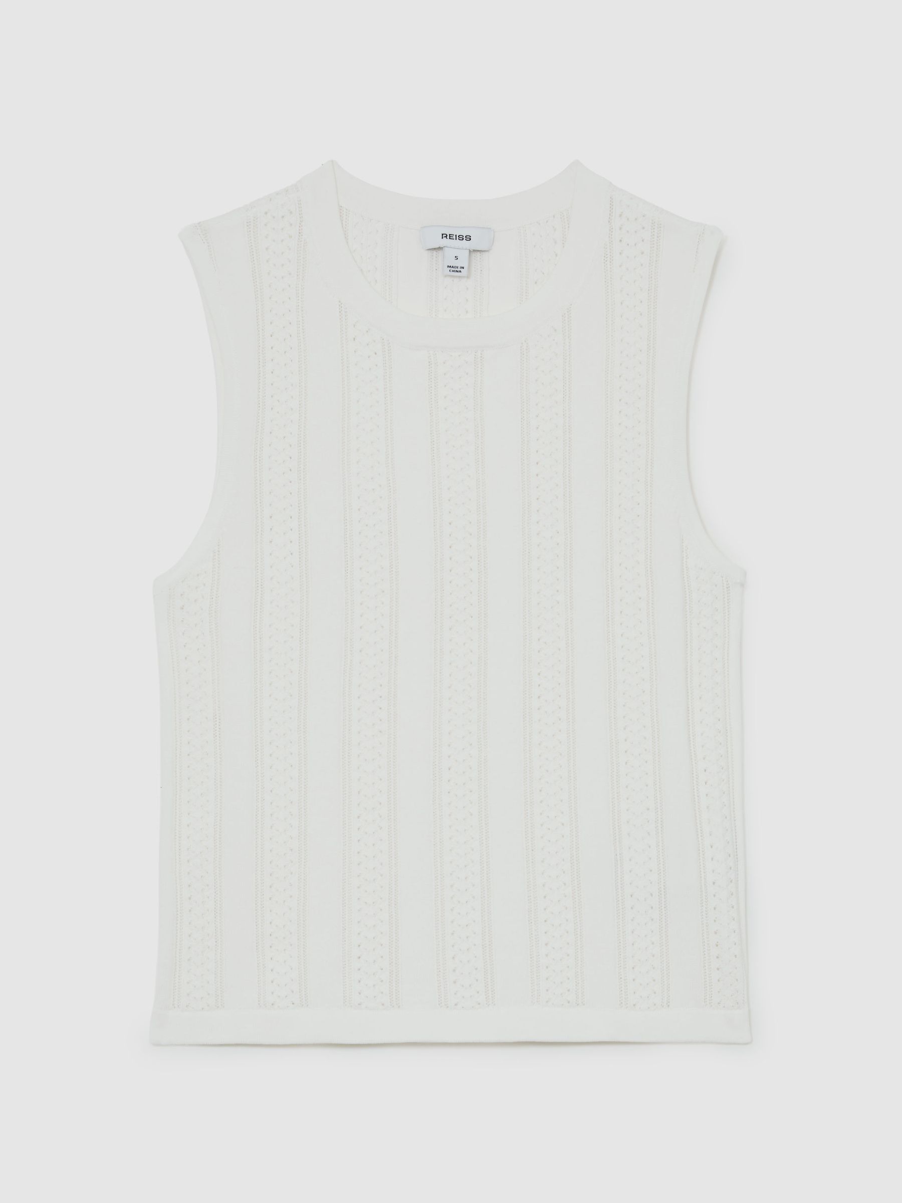 Pointelle-Knit Crew-Neck Tank Top in White - image 1