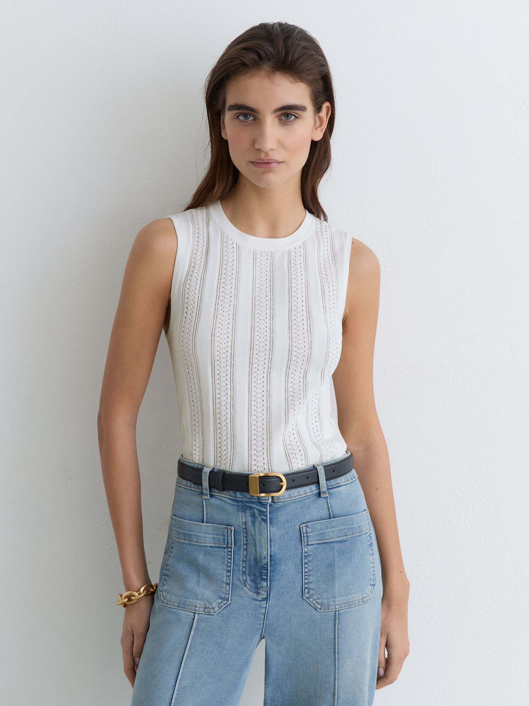 Pointelle-Knit Crew-Neck Tank Top in White - image 5