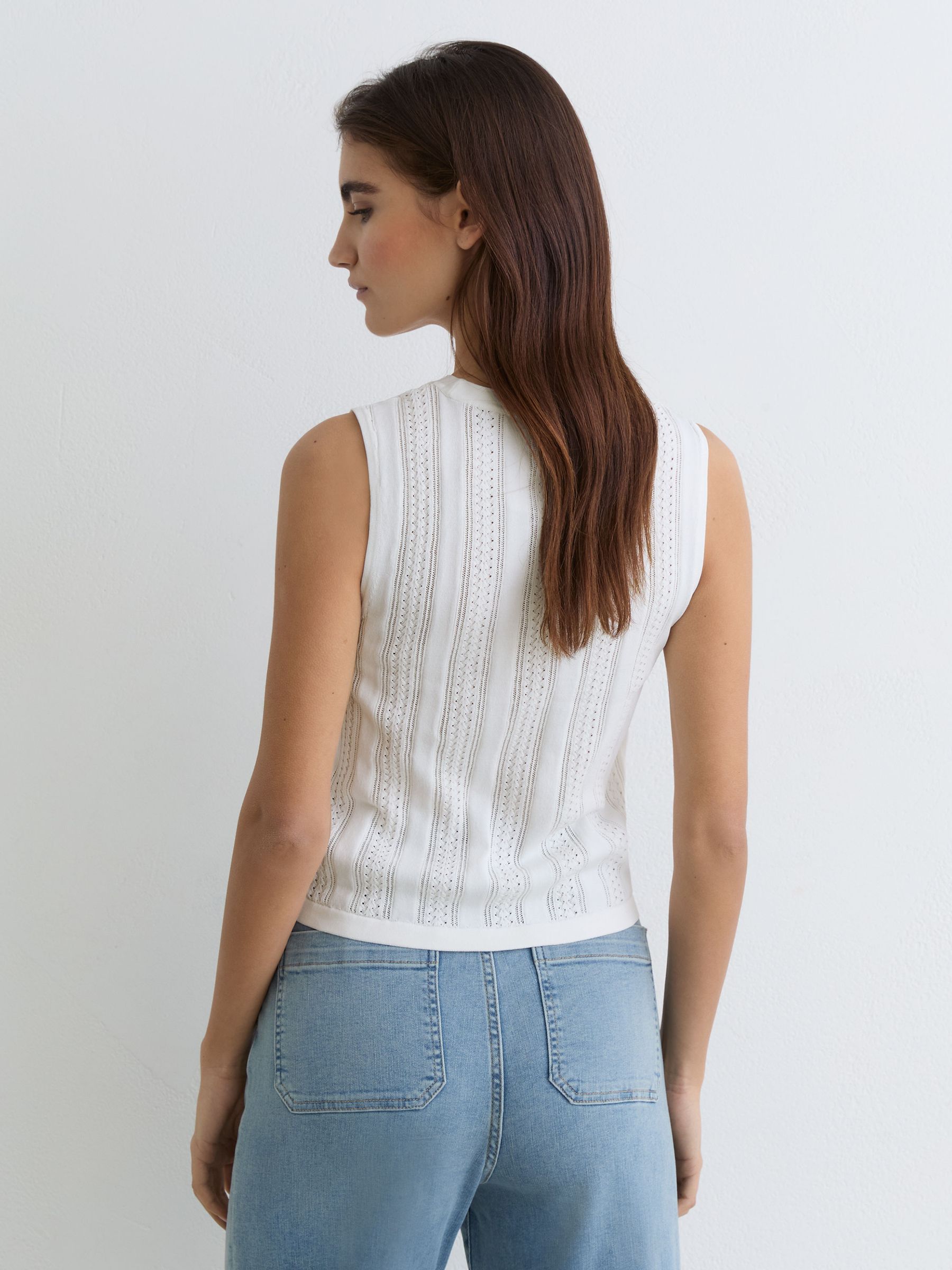 Pointelle-Knit Crew-Neck Tank Top in White - image 3