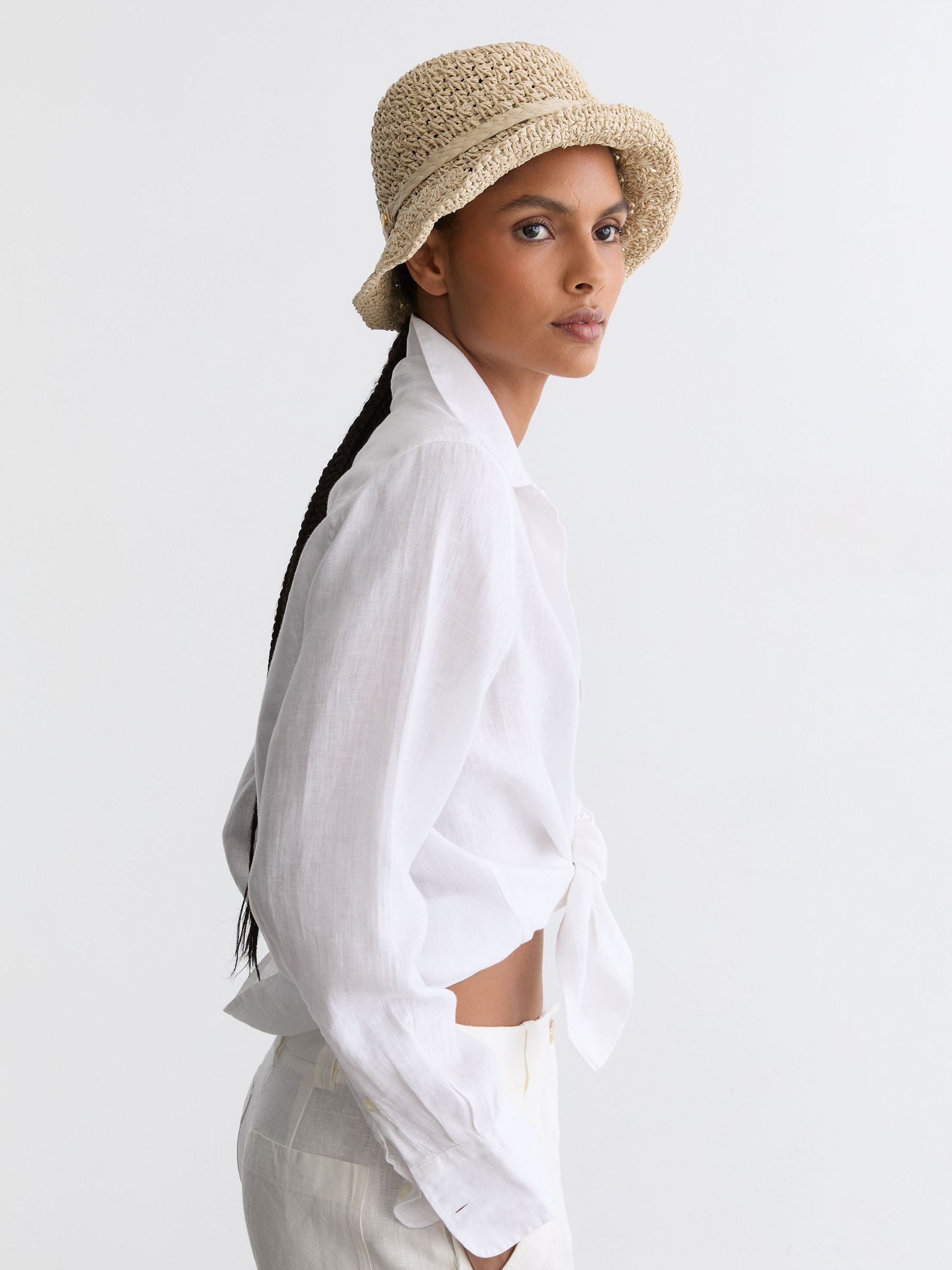 Crochet Raffia-Effect Bucket Hat in Natural - image 5