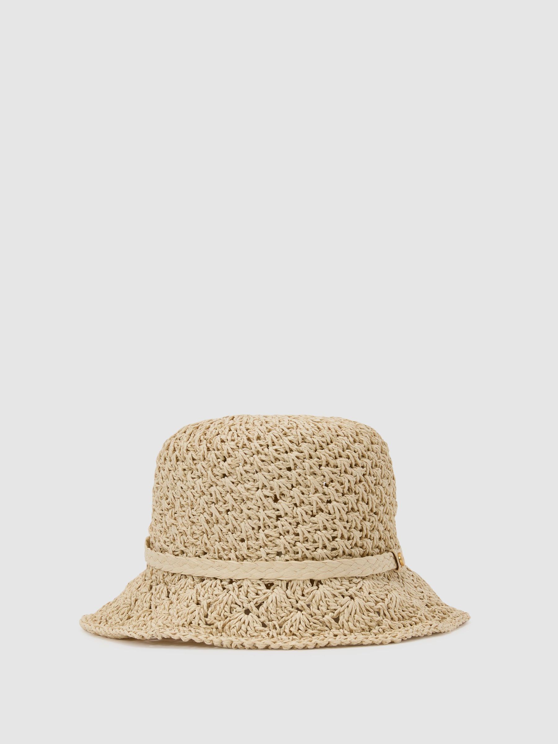 Crochet Raffia-Effect Bucket Hat in Natural - image 1