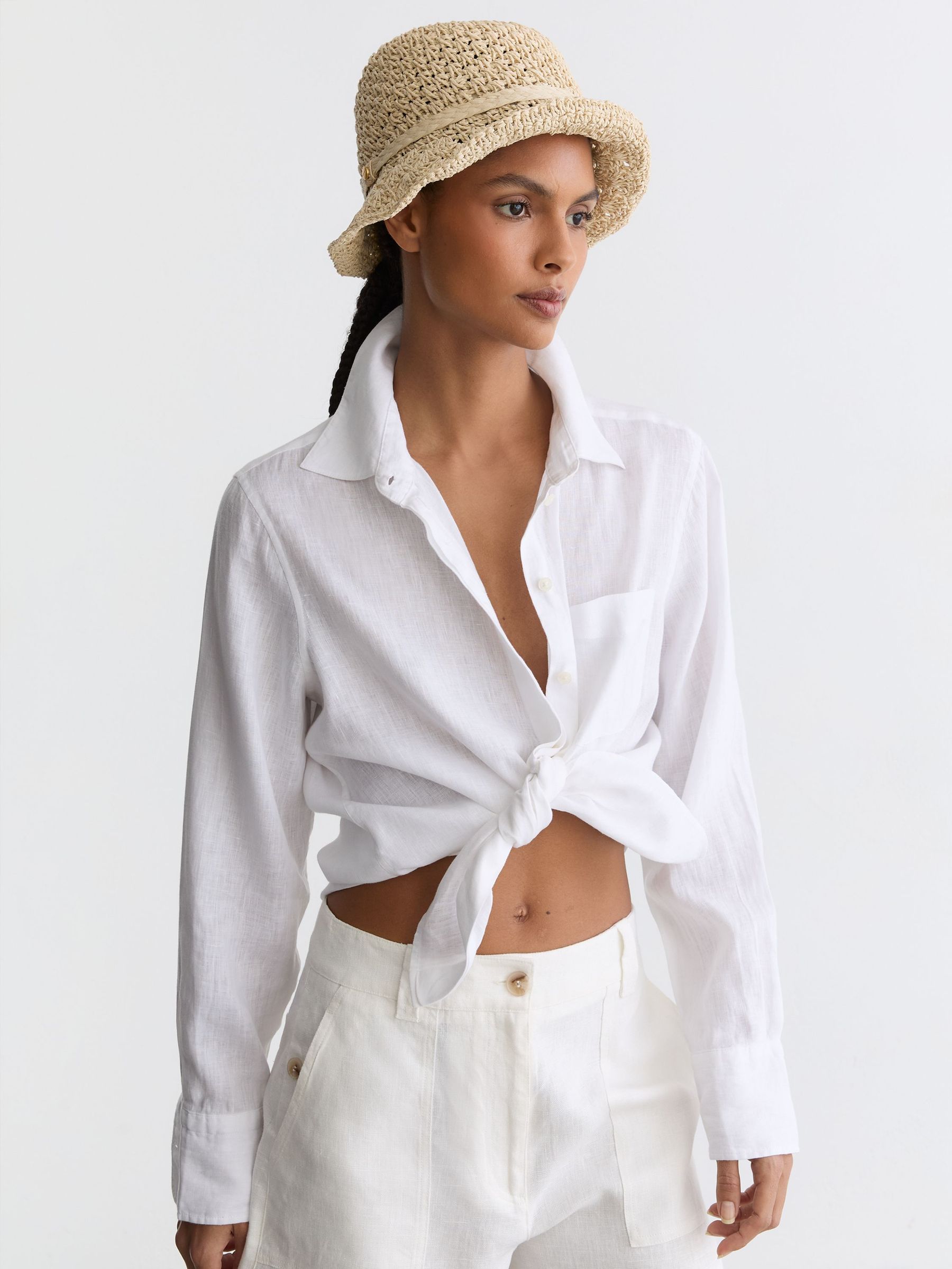 Crochet Raffia-Effect Bucket Hat in Natural - image 3