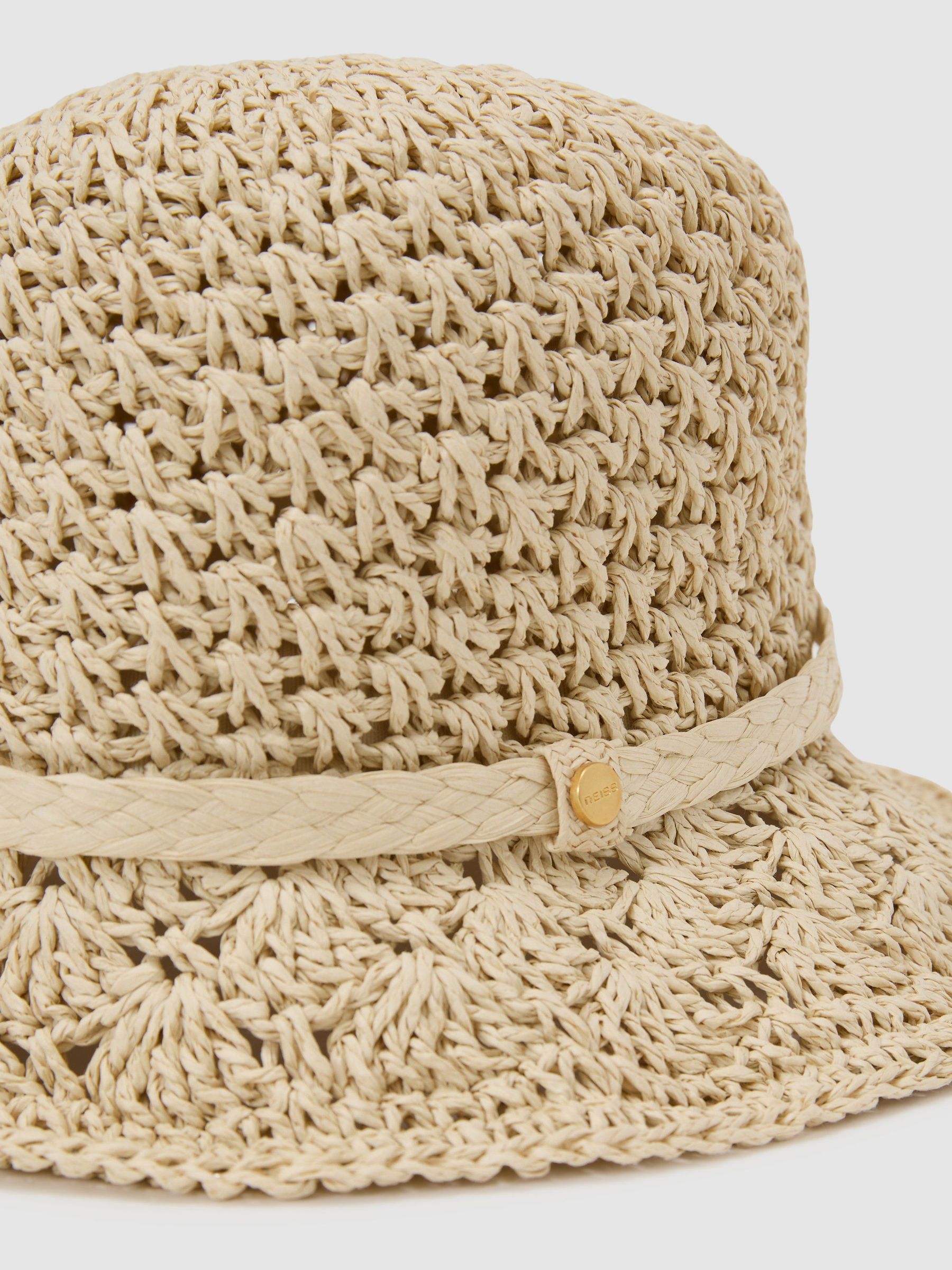 Crochet Raffia-Effect Bucket Hat in Natural - image 2