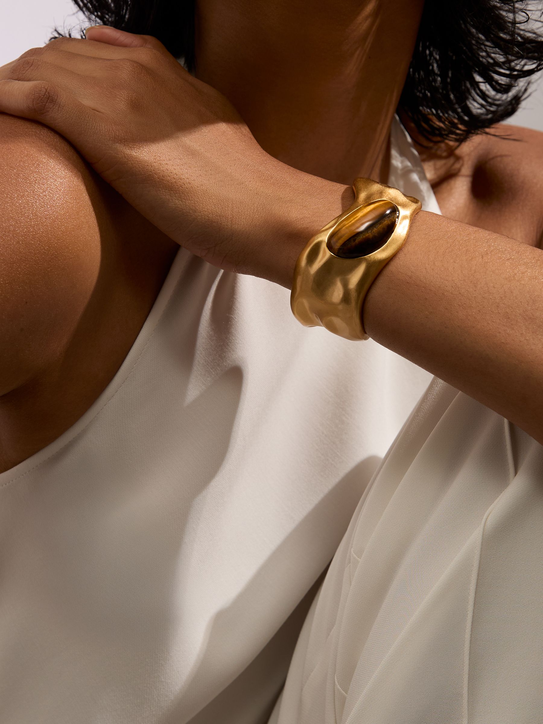 Tumbled-Stone Sculpted Cuff in Gold Tone - image 5