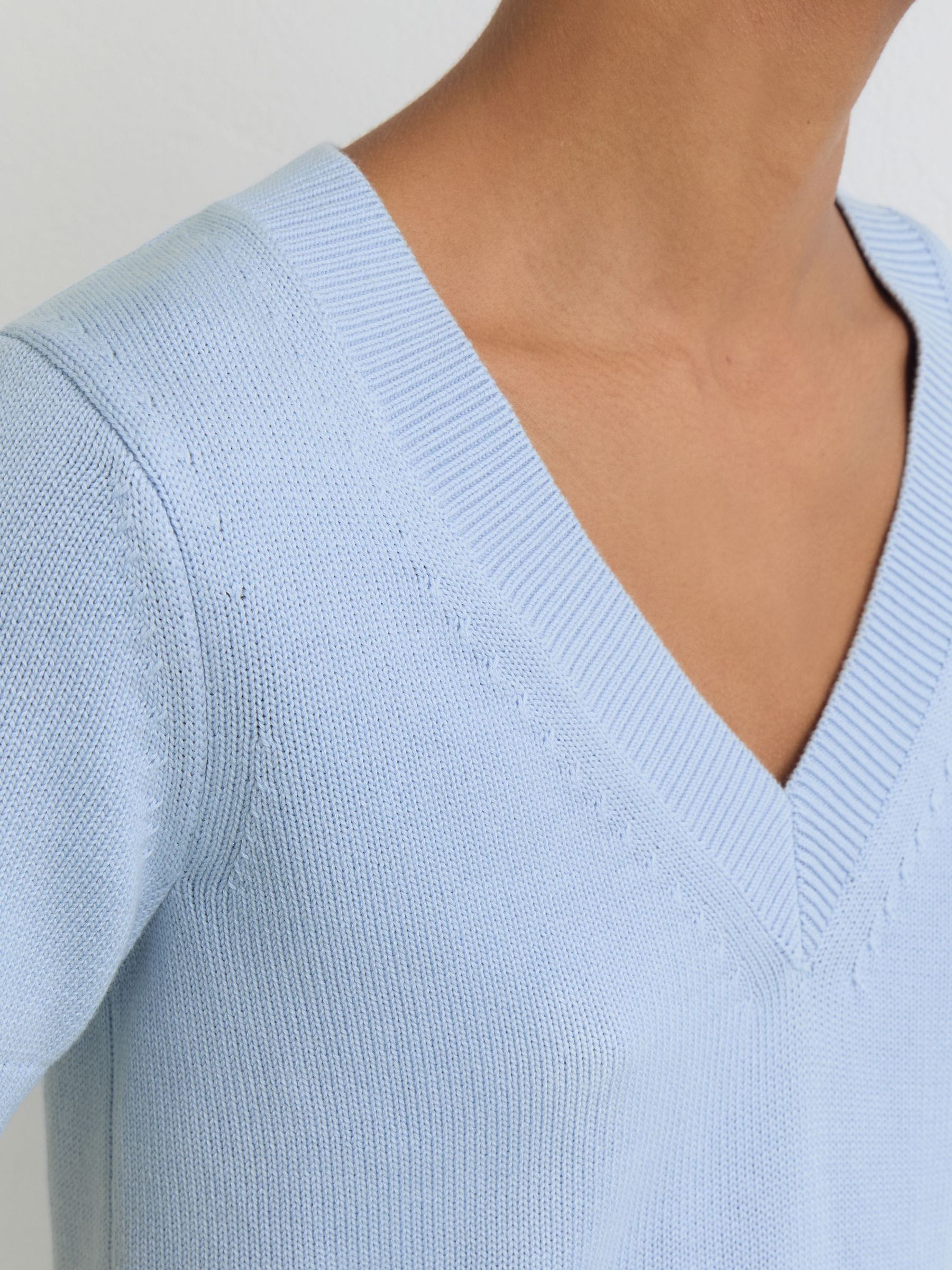 Cotton-Wool Knit V-Neck Top in Soft Blue - Image 3 of 6