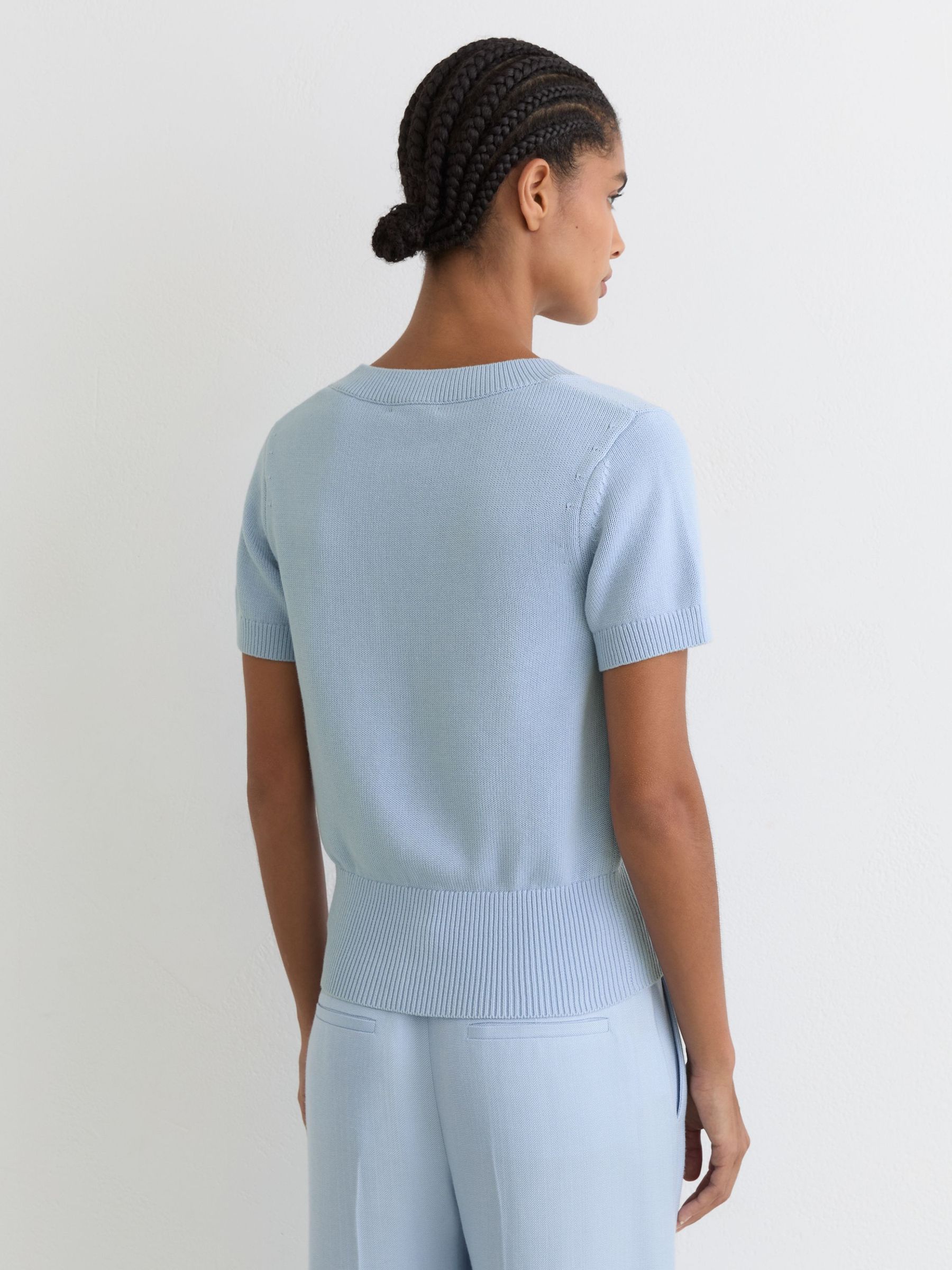 Cotton-Wool Knit V-Neck Top in Soft Blue - image 3