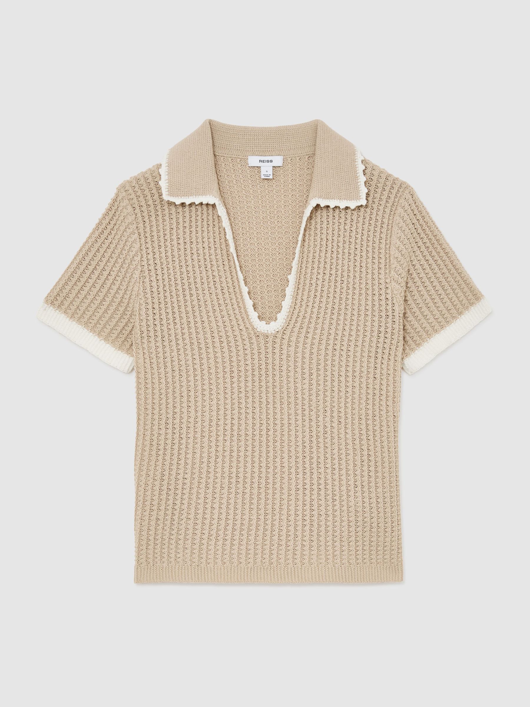 Cotton-Linen Textured-Knit Top in Neutral/White - Image 2 of 7 Cotton-Linen Textured-Knit Top in Neutral/White - Image 2 of 7