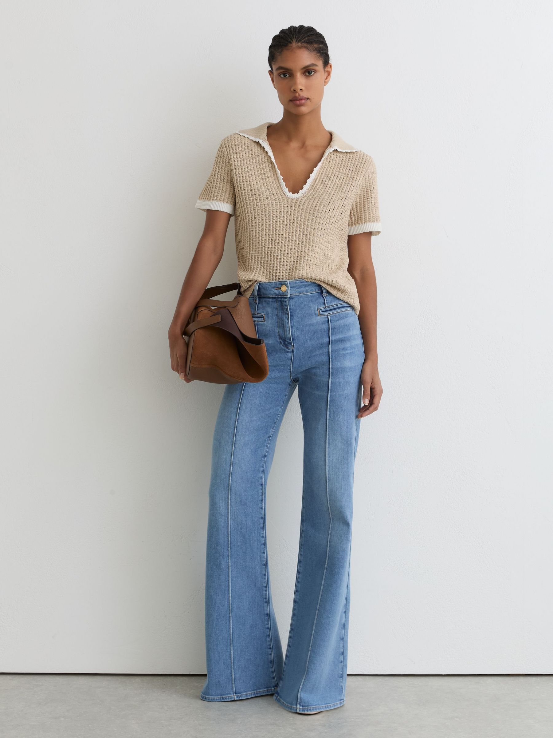 Cotton-Linen Textured-Knit Top in Neutral/White - Image 3 of 7