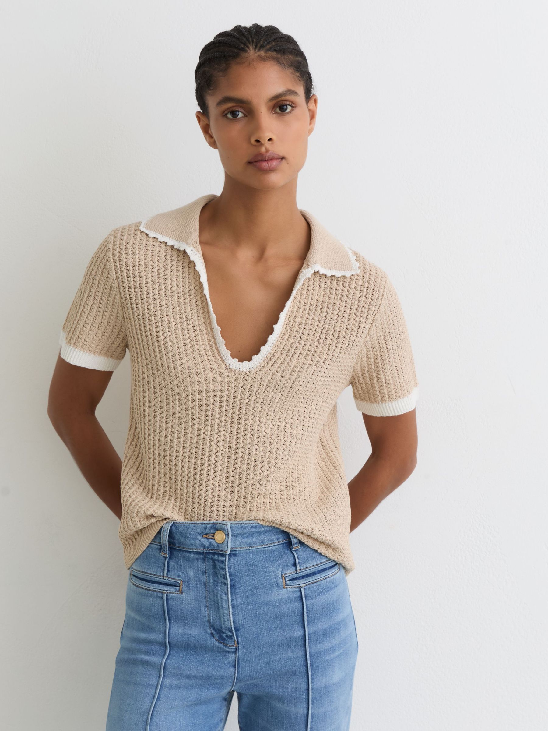 Cotton-Linen Textured-Knit Top in Neutral/White - image 5