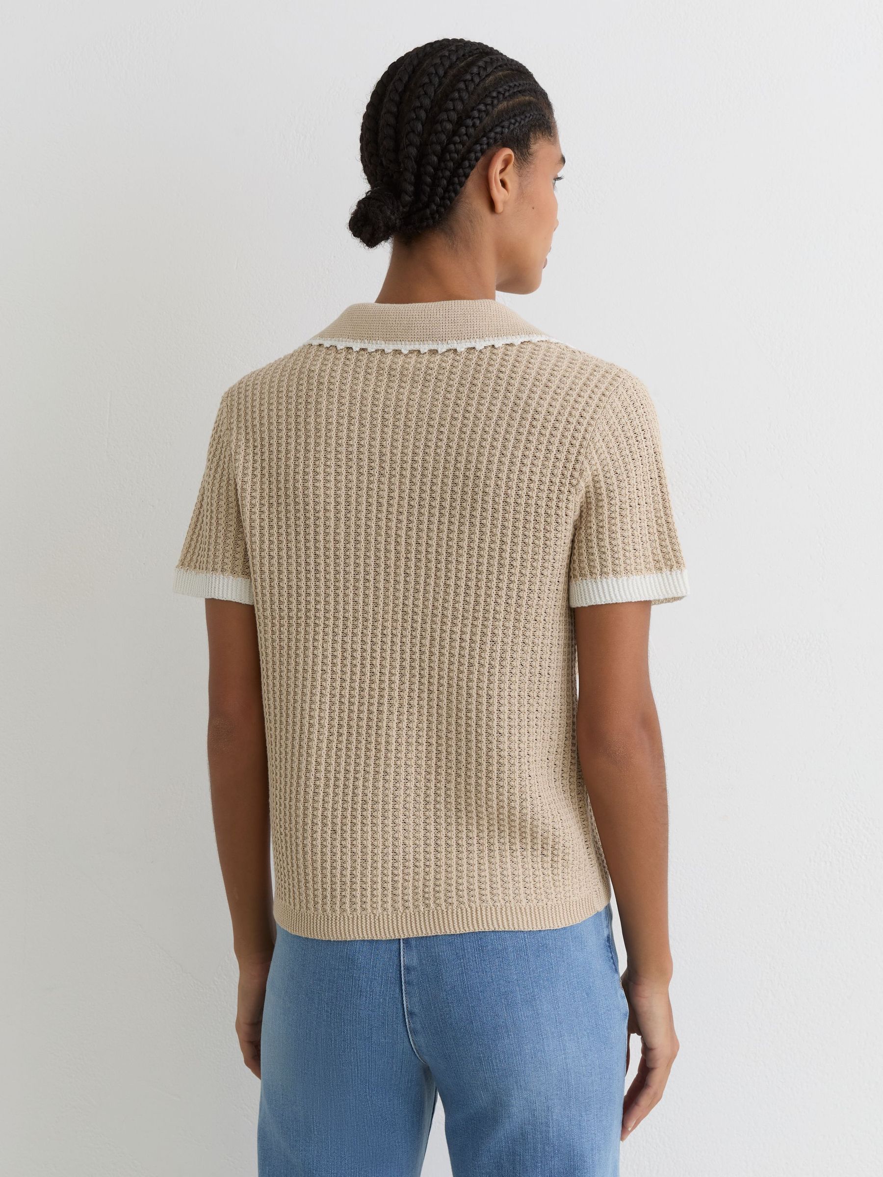 Cotton-Linen Textured-Knit Top in Neutral/White - Image 6 of 7
