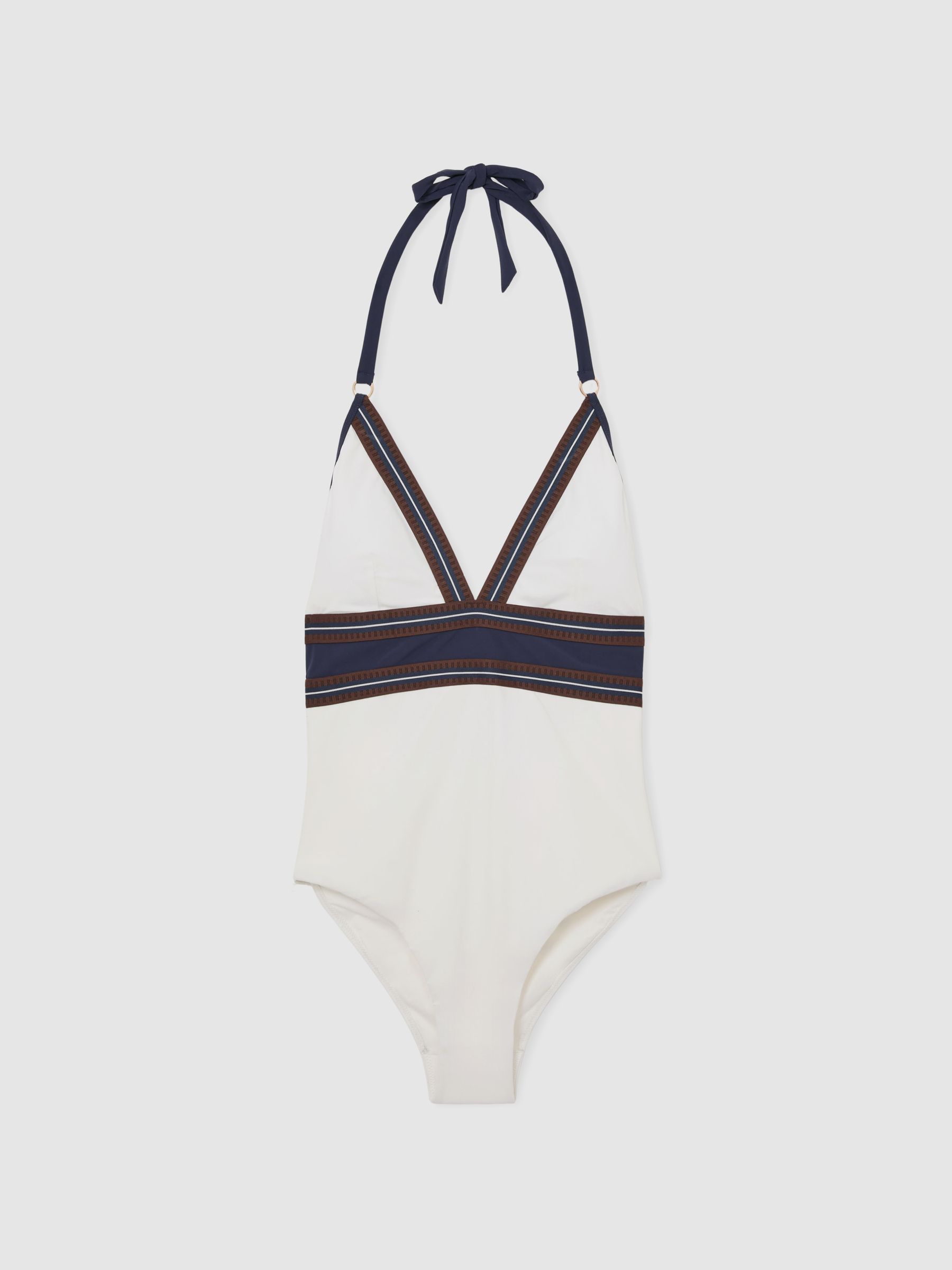 Colour-Block Halterneck Swimsuit in Ivory/Navy - Image 2 of 7