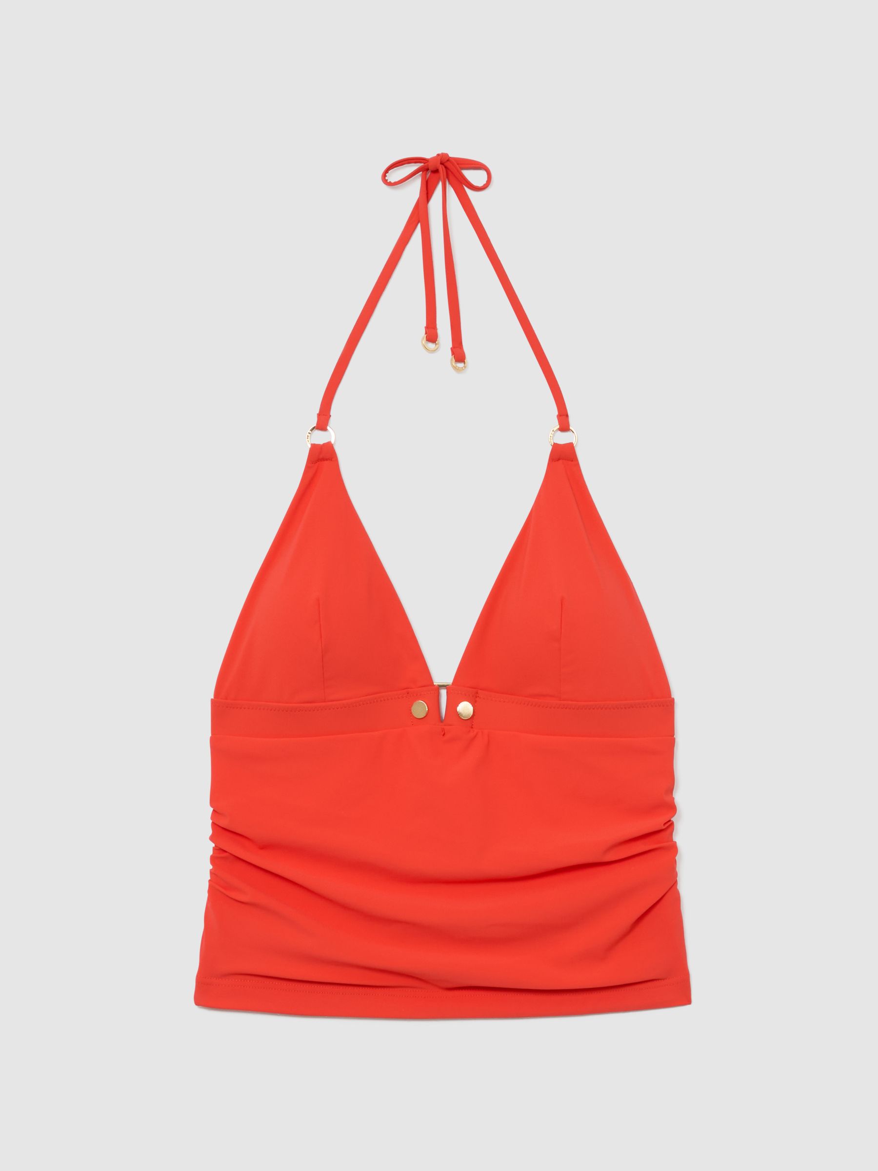 Halterneck Triangle Tankini Bikini in Coral Orange - Image 2 of 7