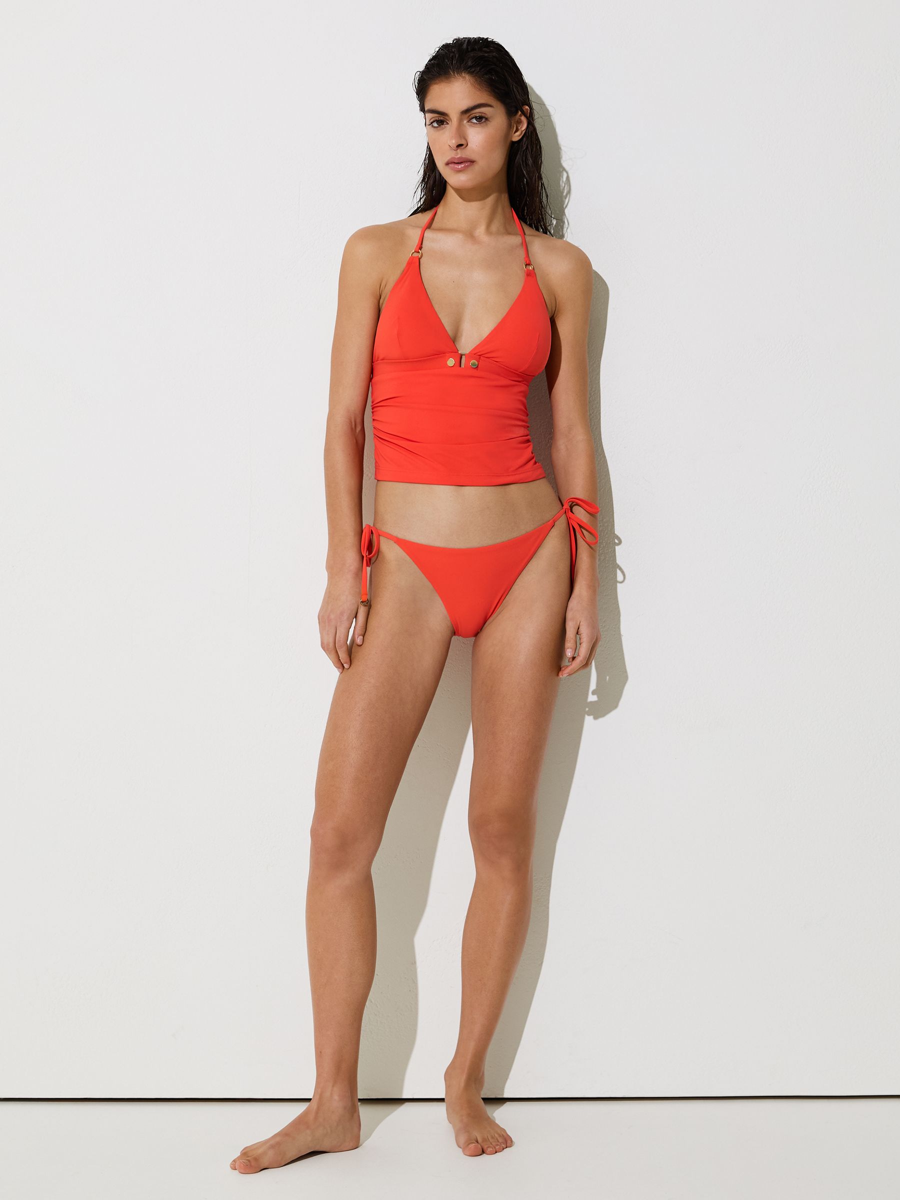 Halterneck Triangle Tankini Bikini in Coral Orange - Image 3 of 7