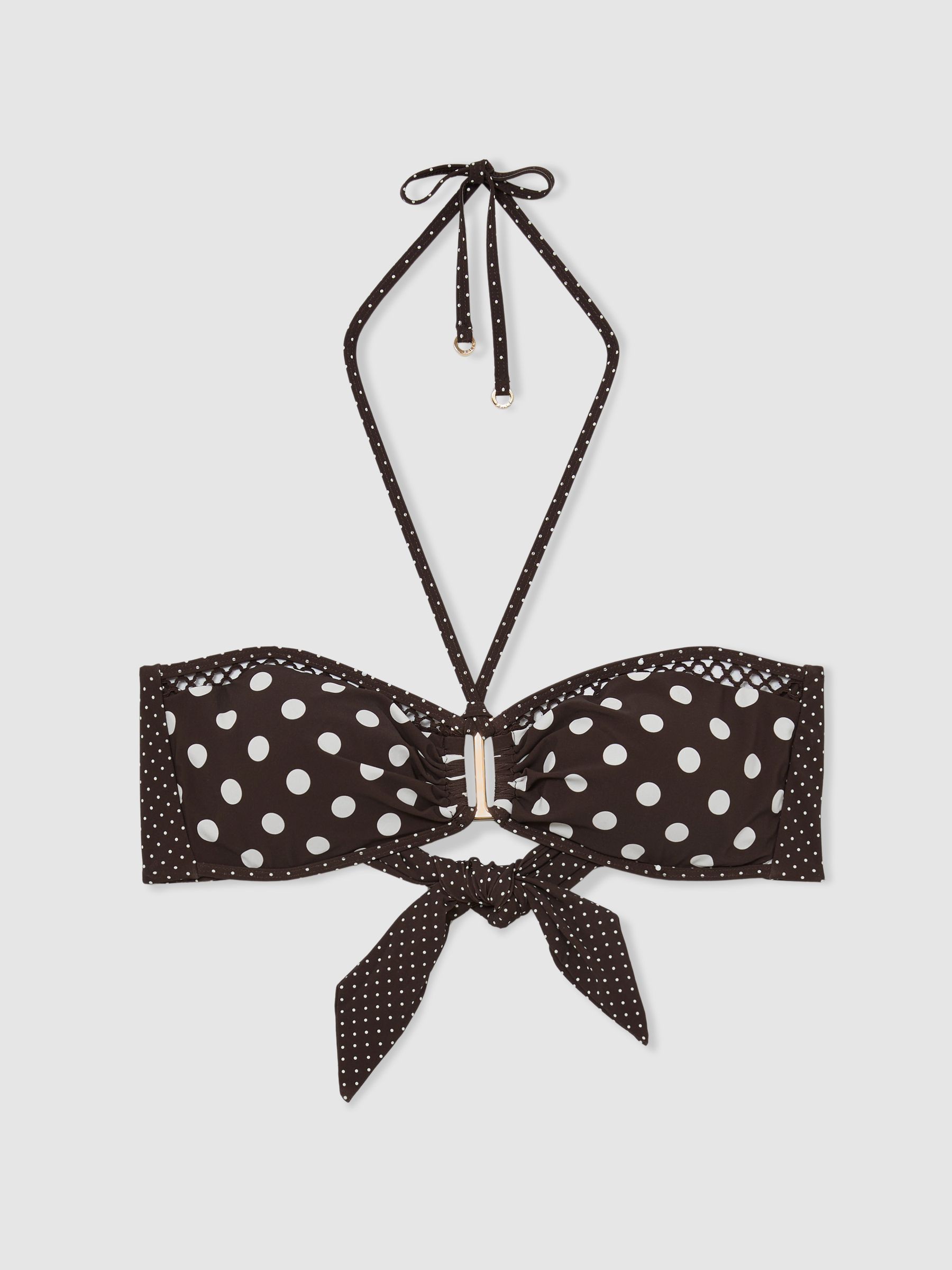 Polka-Dot Print Bandeau Bikini Top in Chocolate Brown/Ivory - Image 2 of 7