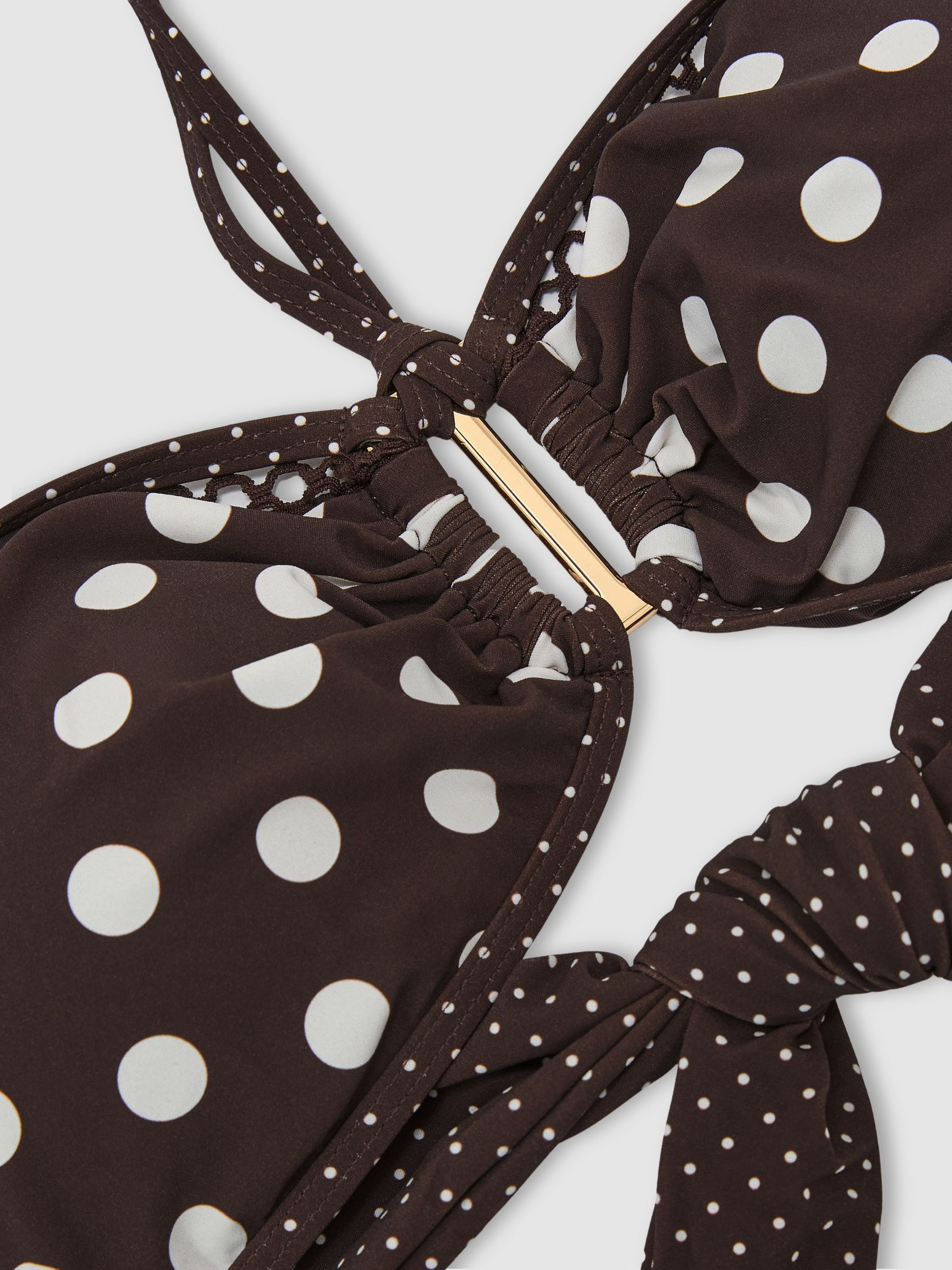 Polka-Dot Print Bandeau Bikini Top in Chocolate Brown/Ivory - image 3