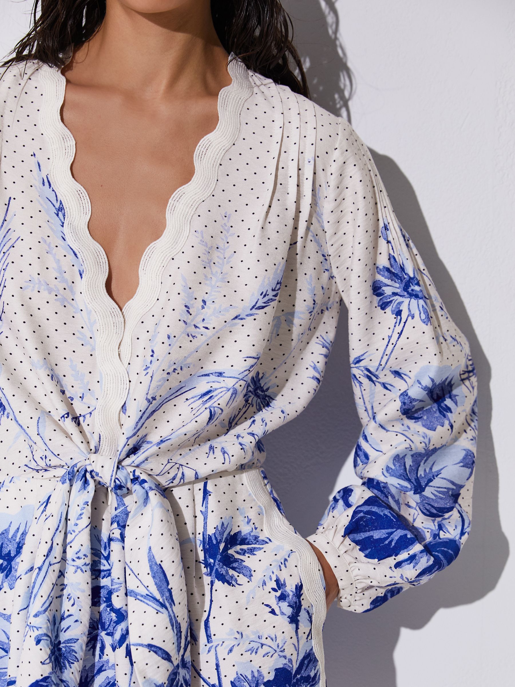 Scarf-Print Beach Cover-Up Playsuit in Blue/Ivory - Image 4 of 7