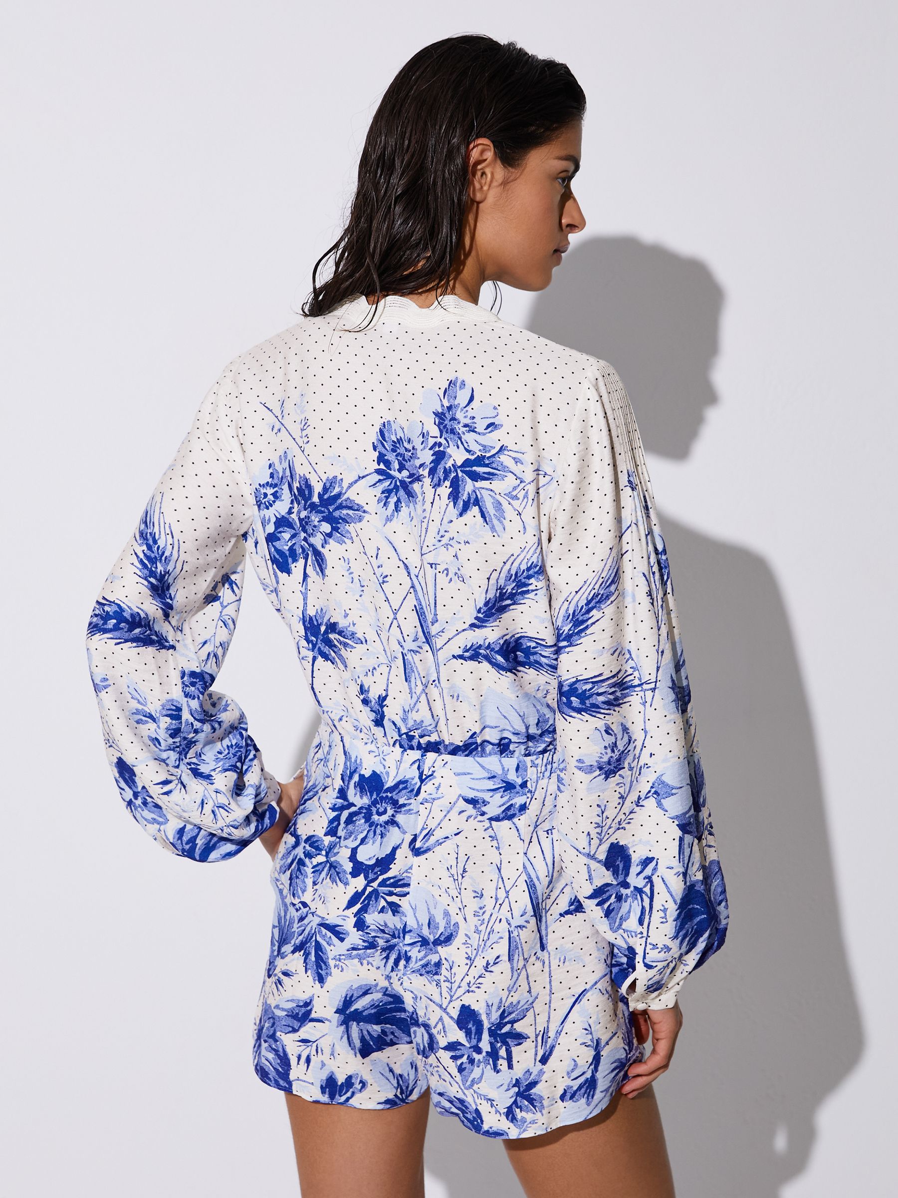 Scarf-Print Beach Cover-Up Playsuit in Blue/Ivory - image 4