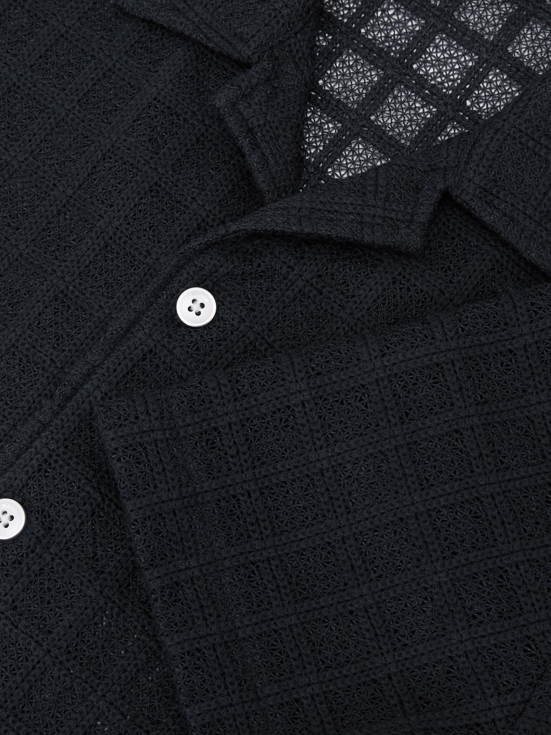 Cotton-Blend Crochet Tile-Pattern Shirt in Navy - Image 6 of 6