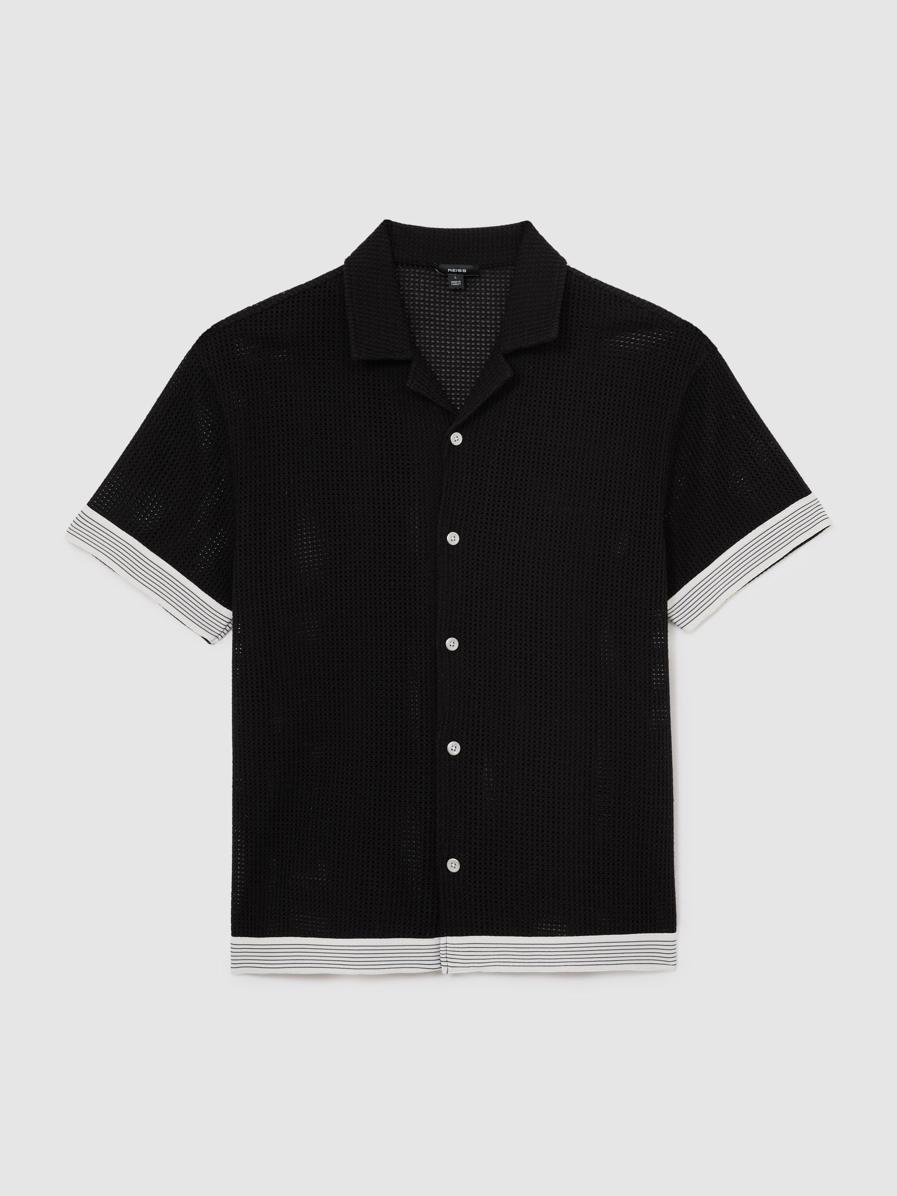 Cotton-Blend Tape-Trim Crochet Shirt in Black - image 1