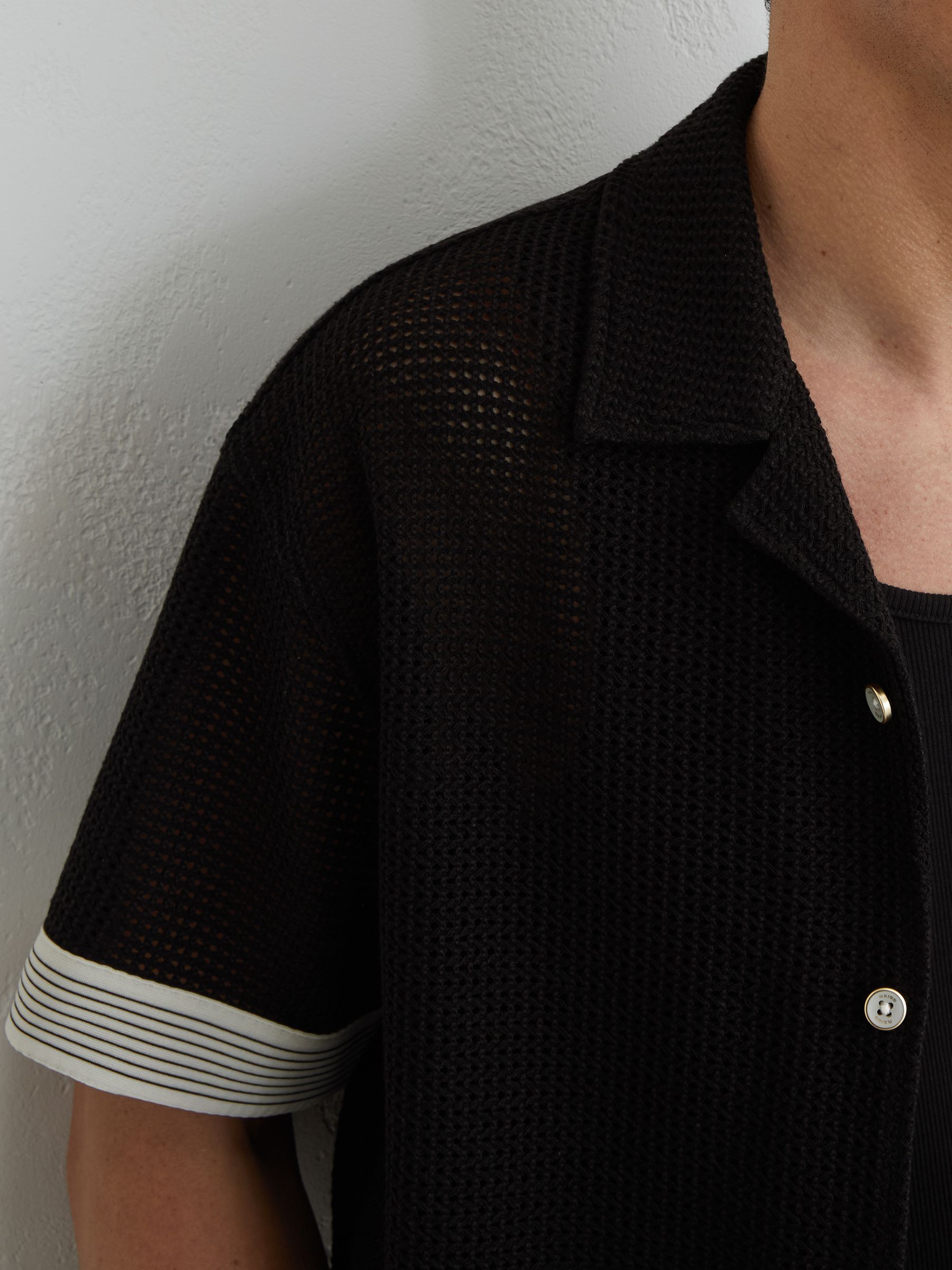 Cotton-Blend Tape-Trim Crochet Shirt in Black - image 5