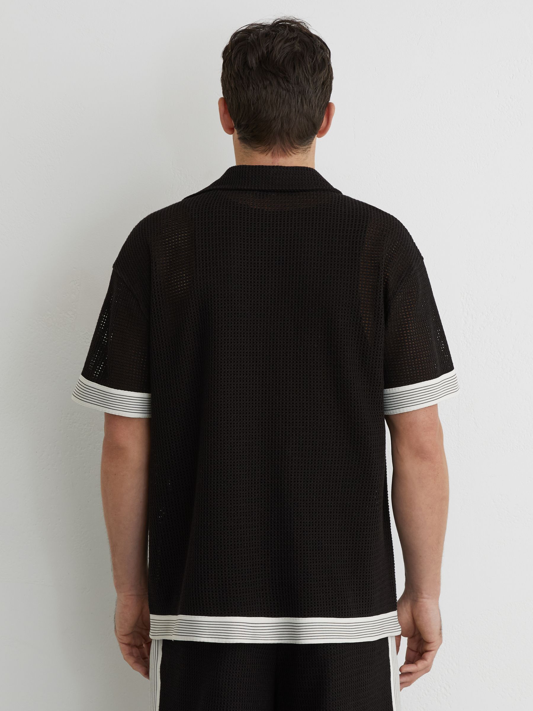 Cotton-Blend Tape-Trim Crochet Shirt in Black - image 4