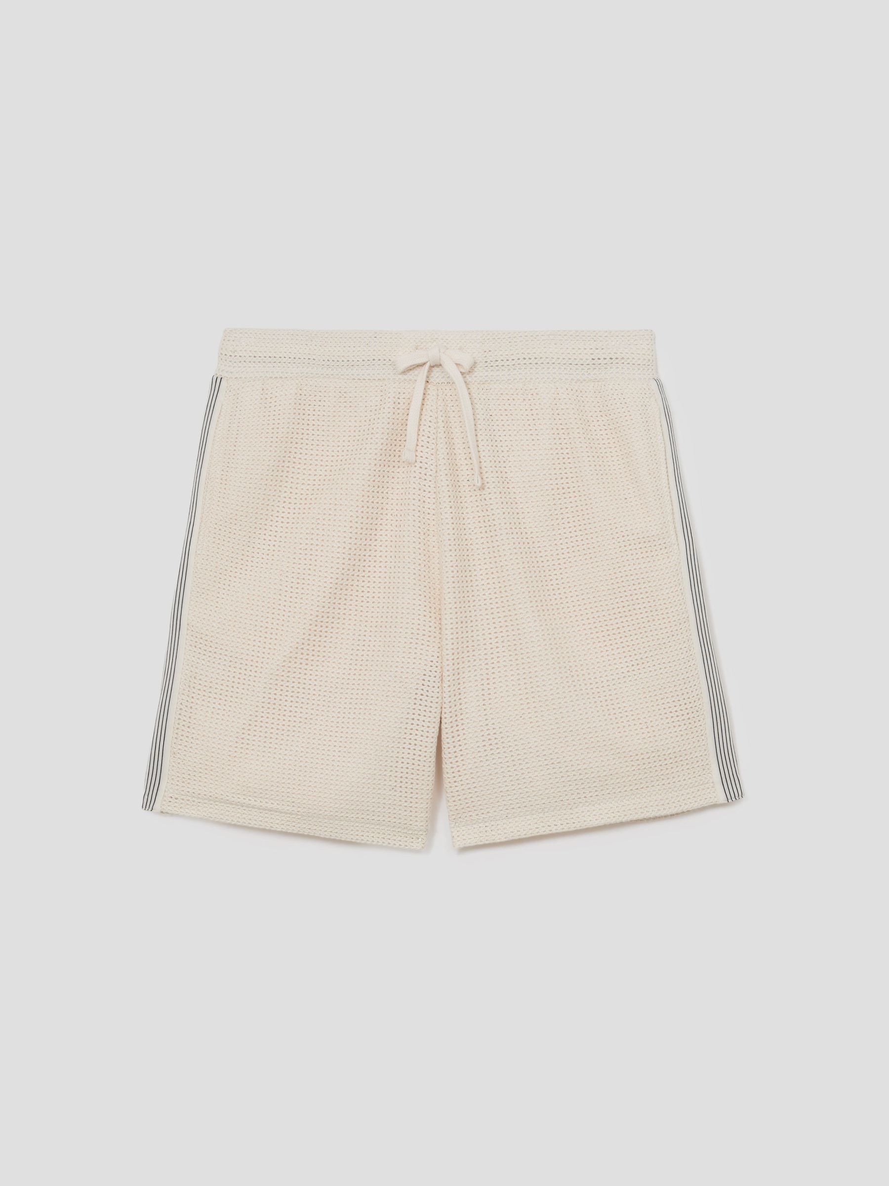 Cotton-Blend Side-Tape Crochet Shorts in Off White - Image 2 of 6