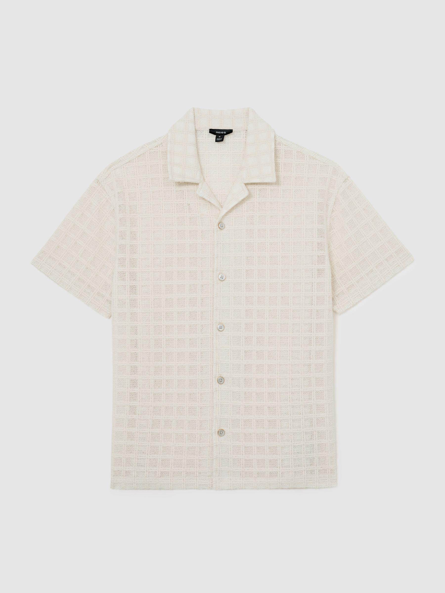 Cotton-Blend Crochet Tile-Pattern Shirt in Off White - Image 2 of 7