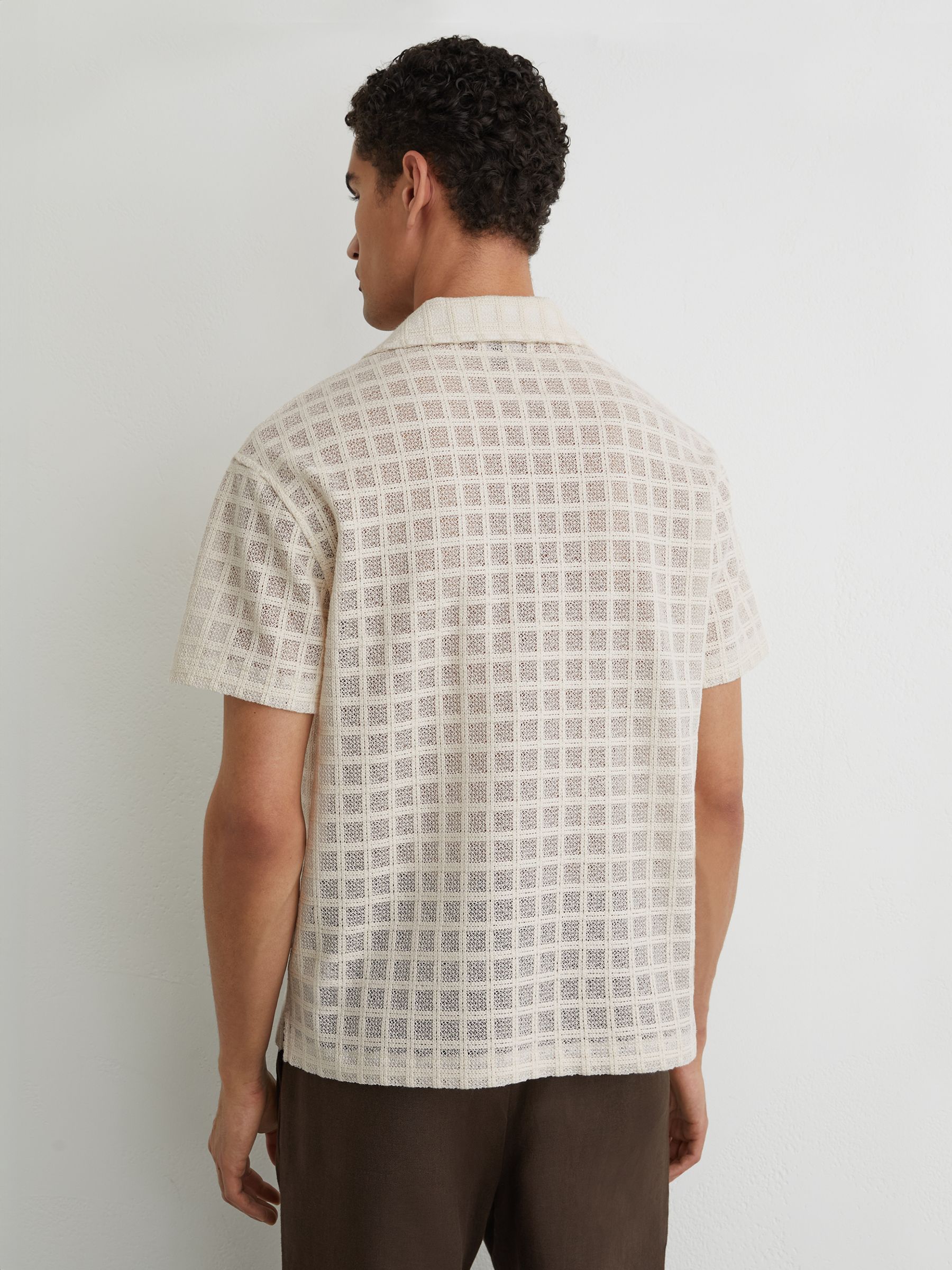Cotton-Blend Crochet Tile-Pattern Shirt in Off White - Image 6 of 7