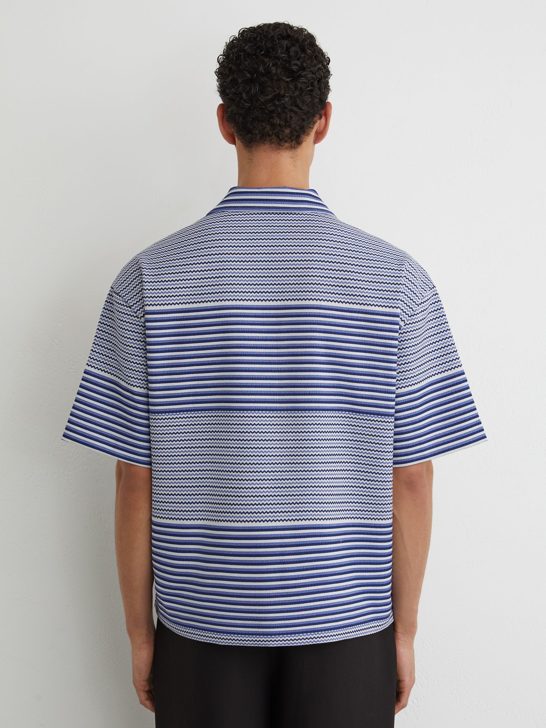 Striped Cuban-Collar Shirt with Cotton in Bright Blue - Image 6 of 7