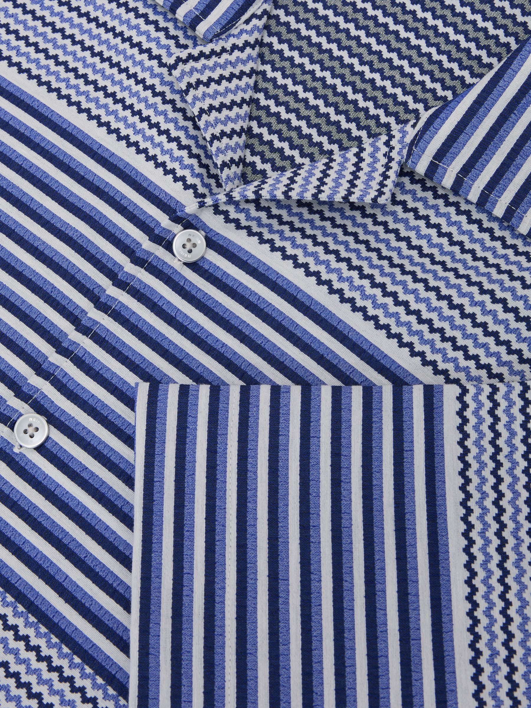 Striped Cuban-Collar Shirt with Cotton in Bright Blue - Image 7 of 7