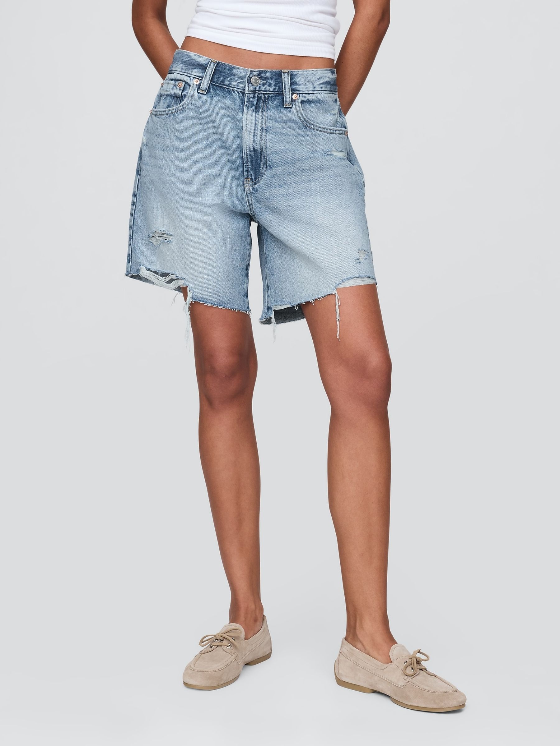 Medium Wash 8inch Mid Rise '90s Loose Denim Bermuda Shorts - Image 1 of 6