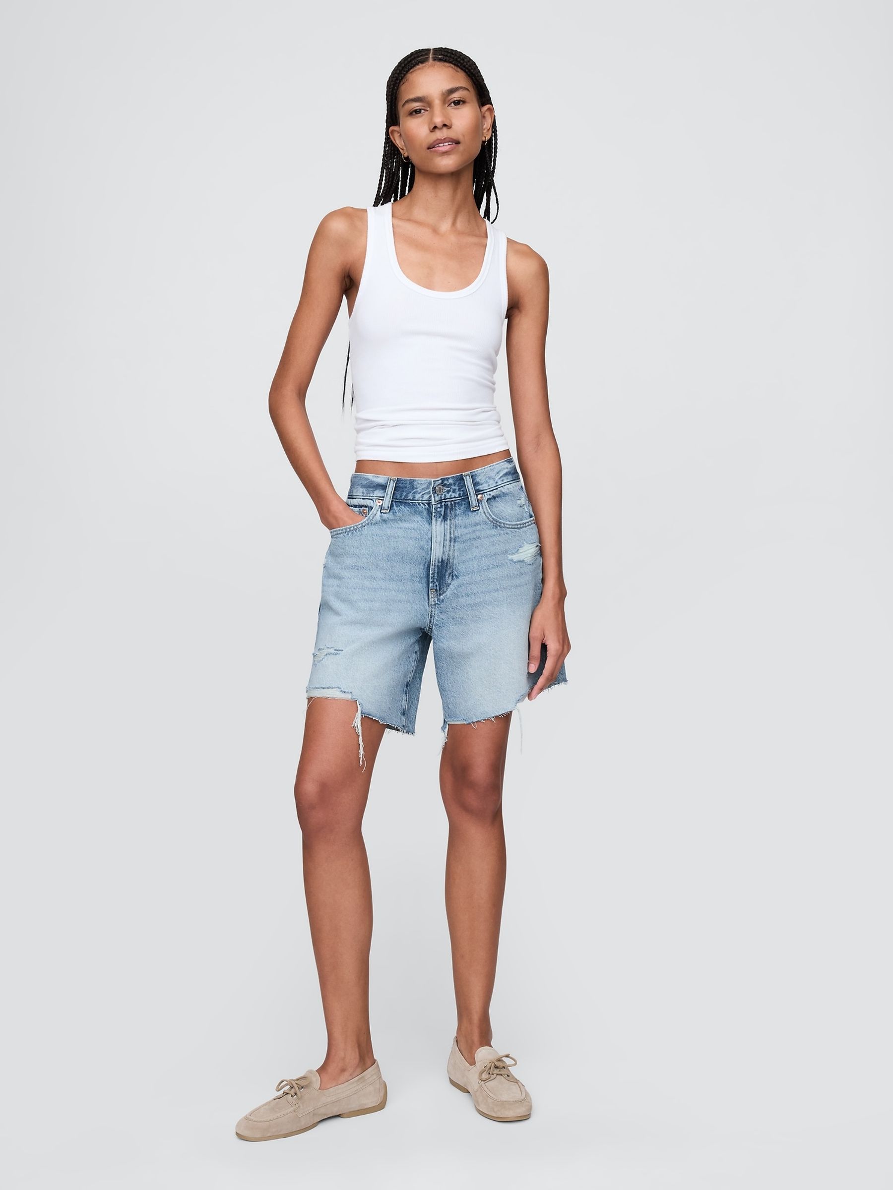 Medium Wash 8inch Mid Rise '90s Loose Denim Bermuda Shorts - Image 5 of 6
