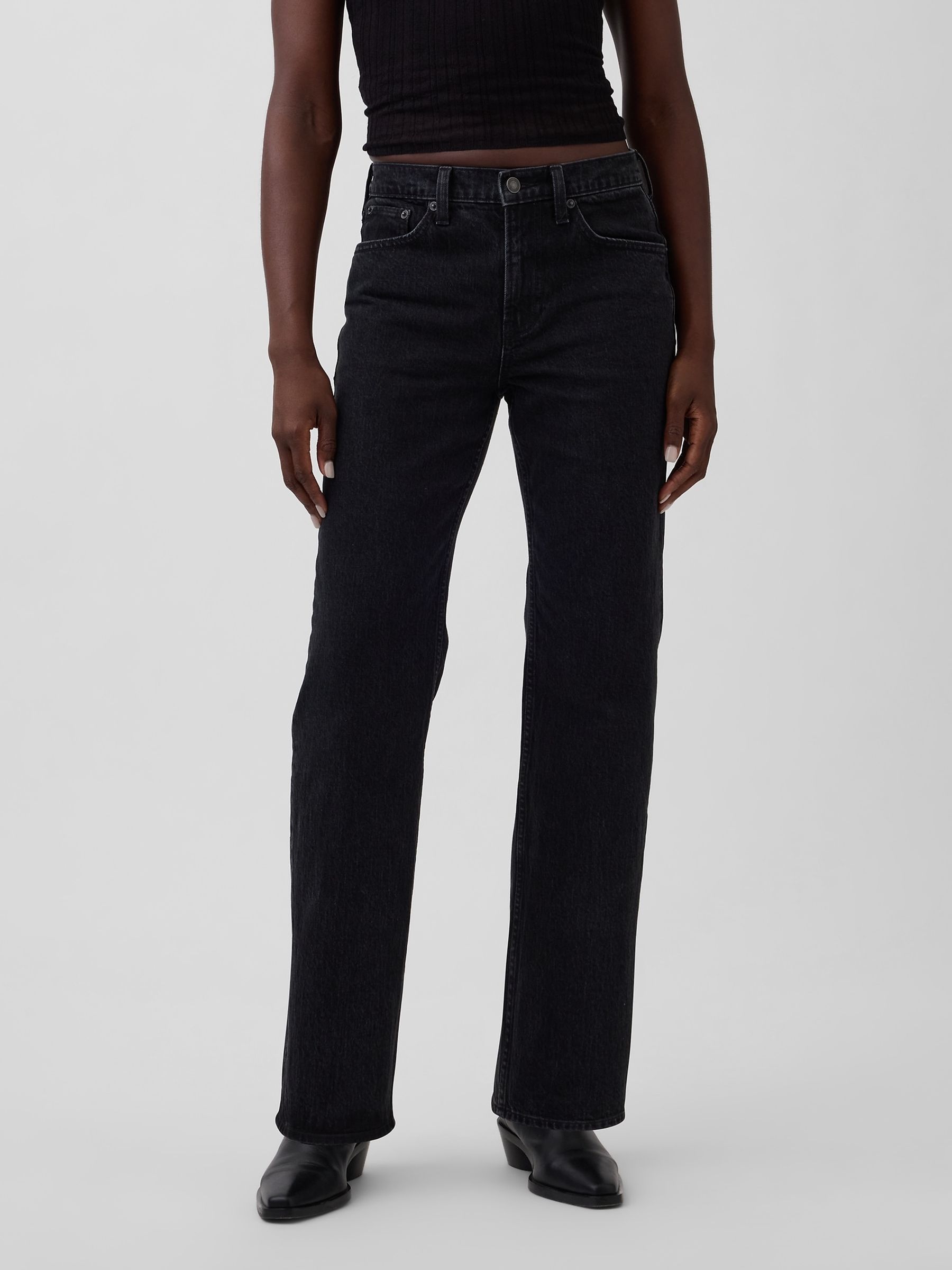 Black Mid Rise Relaxed Straight Jeans - Image 1 of 4