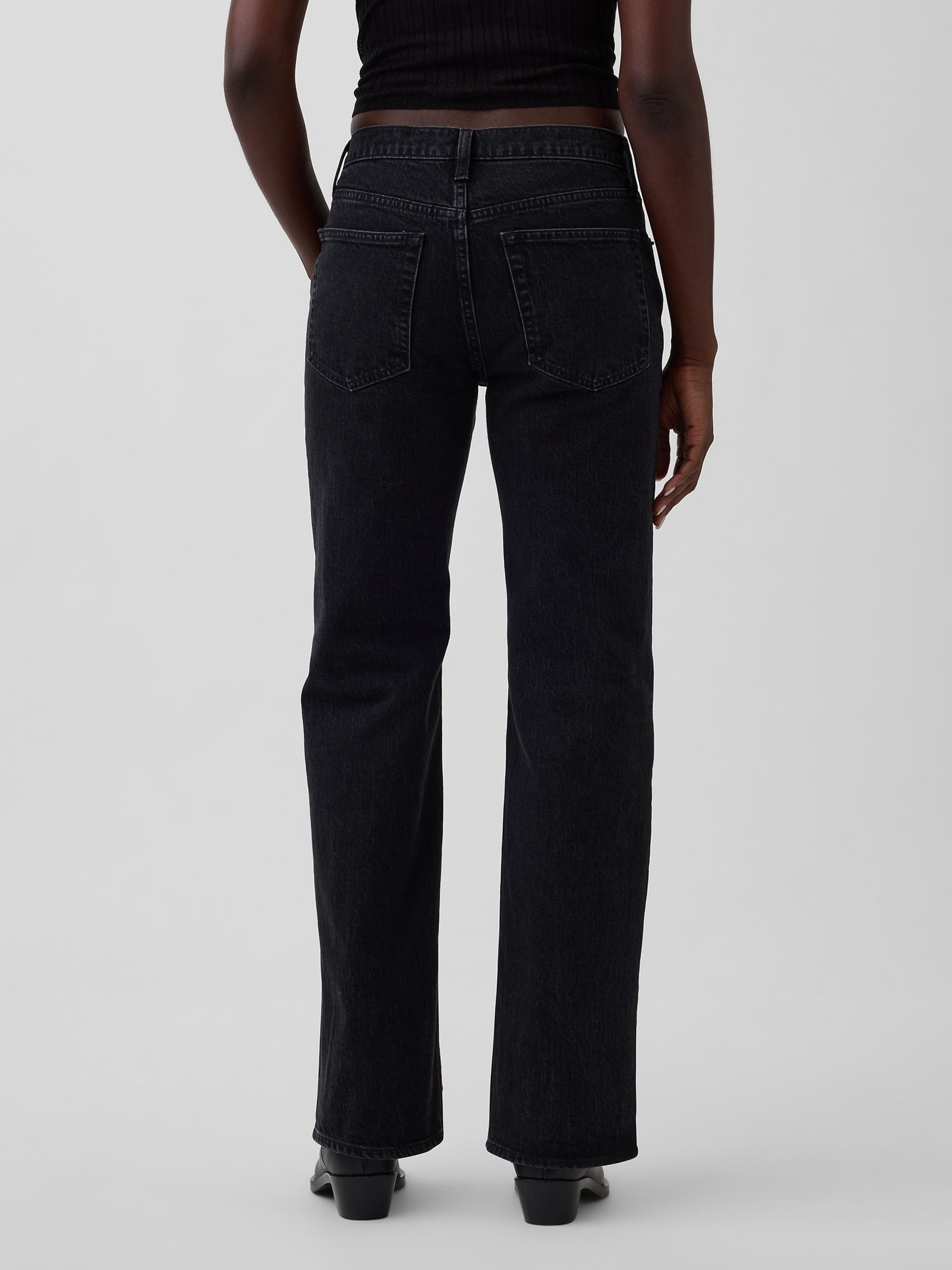 Black Mid Rise Relaxed Straight Jeans - Image 2 of 4