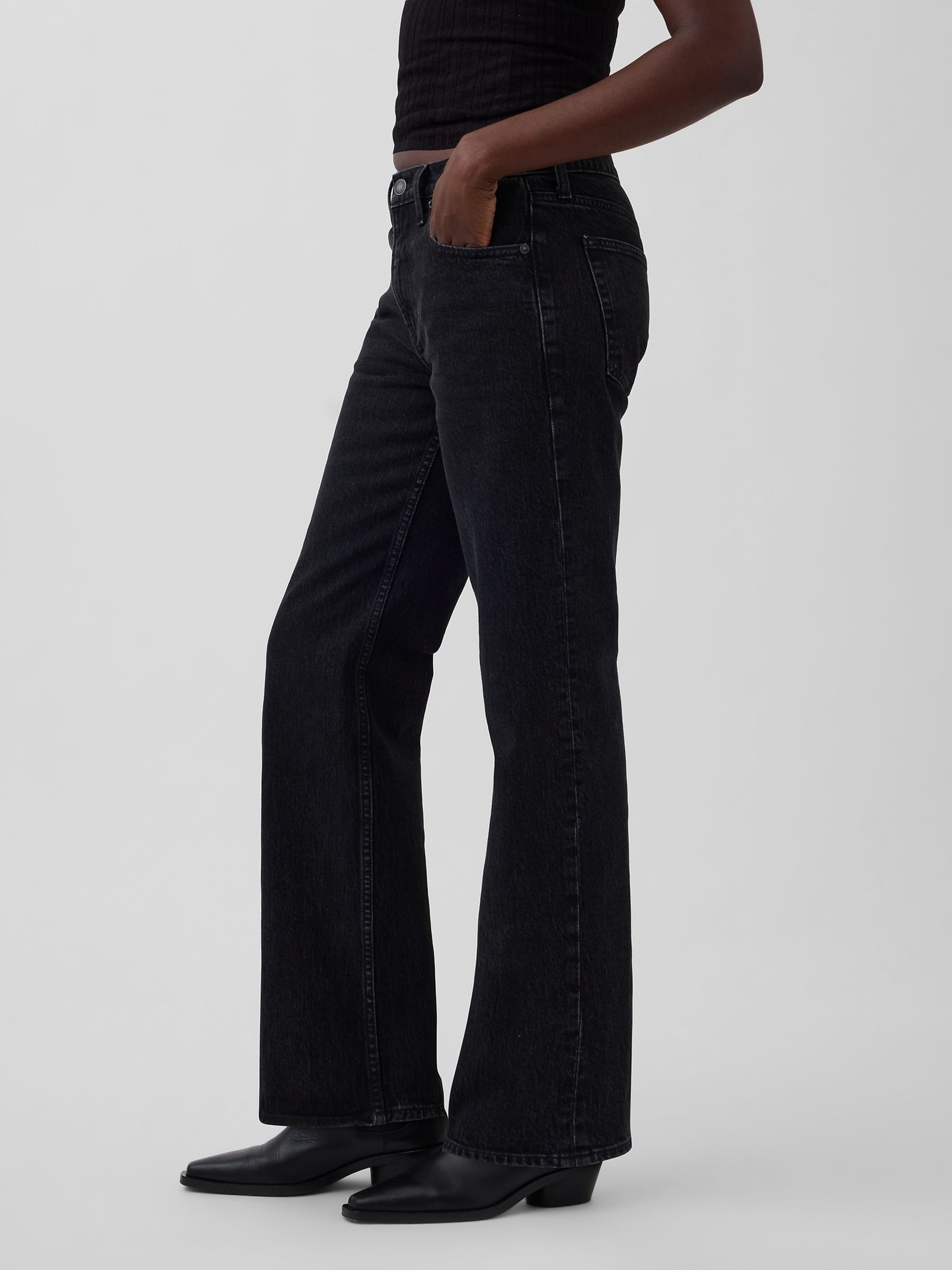 Black Mid Rise Relaxed Straight Jeans - Image 3 of 4