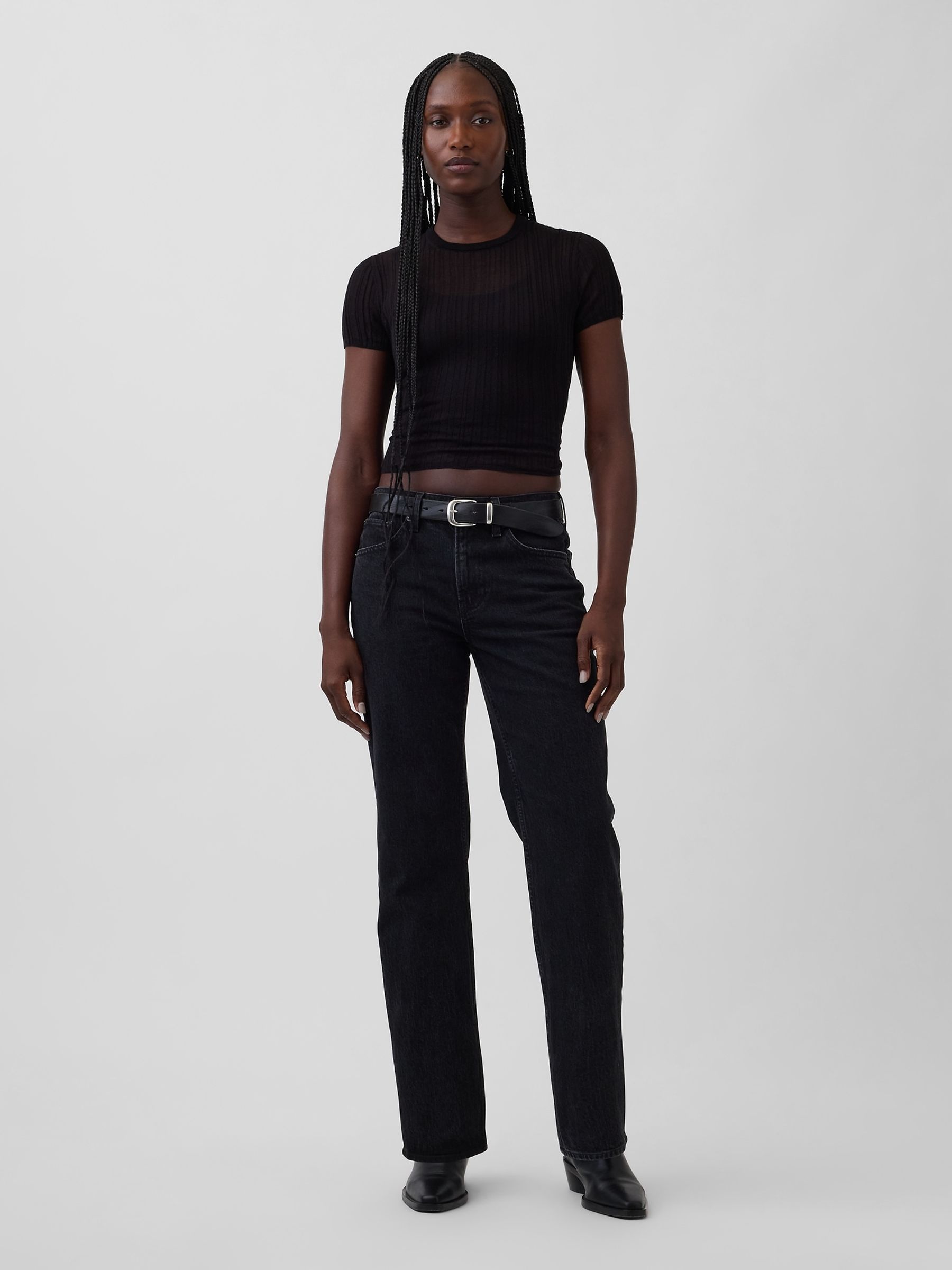 Black Mid Rise Relaxed Straight Jeans - Image 4 of 4
