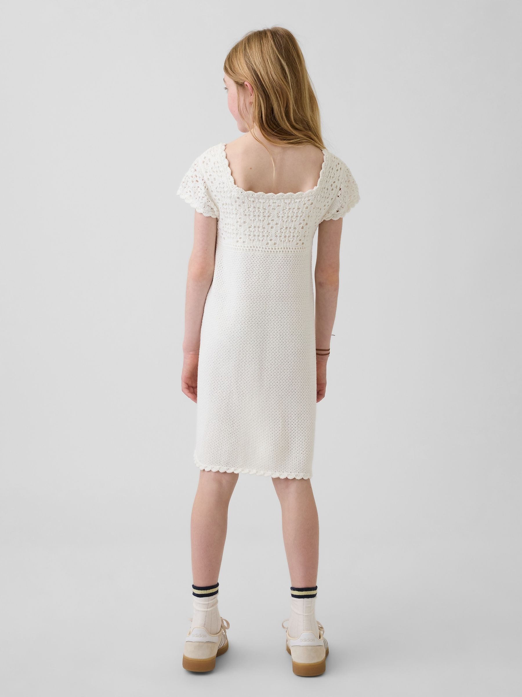 White Crochet Knit Dress (4-13yrs) - Image 2 of 4 White Crochet Knit Dress (4-13yrs) - Image 2 of 4