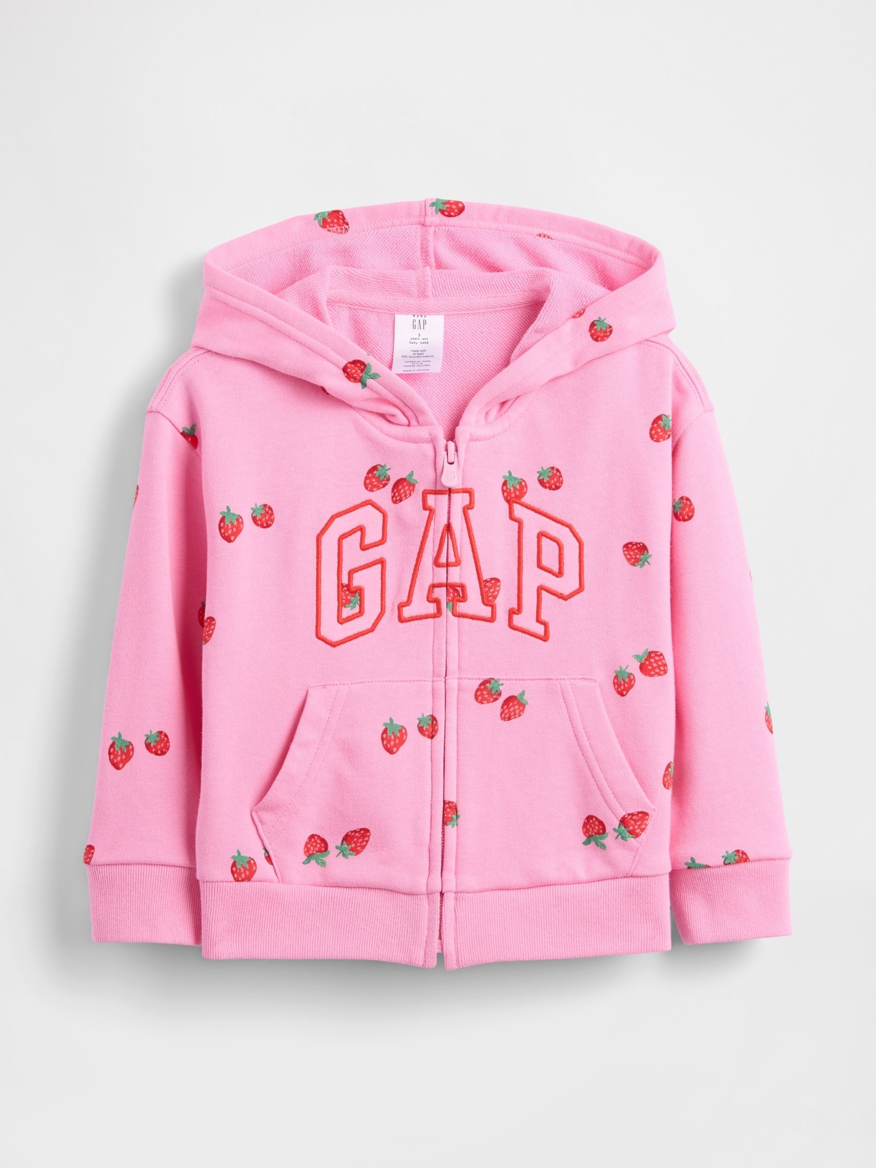 Pink Strawberry Relaxed Logo French Terry Zip Hoodie - Image 1 of 3