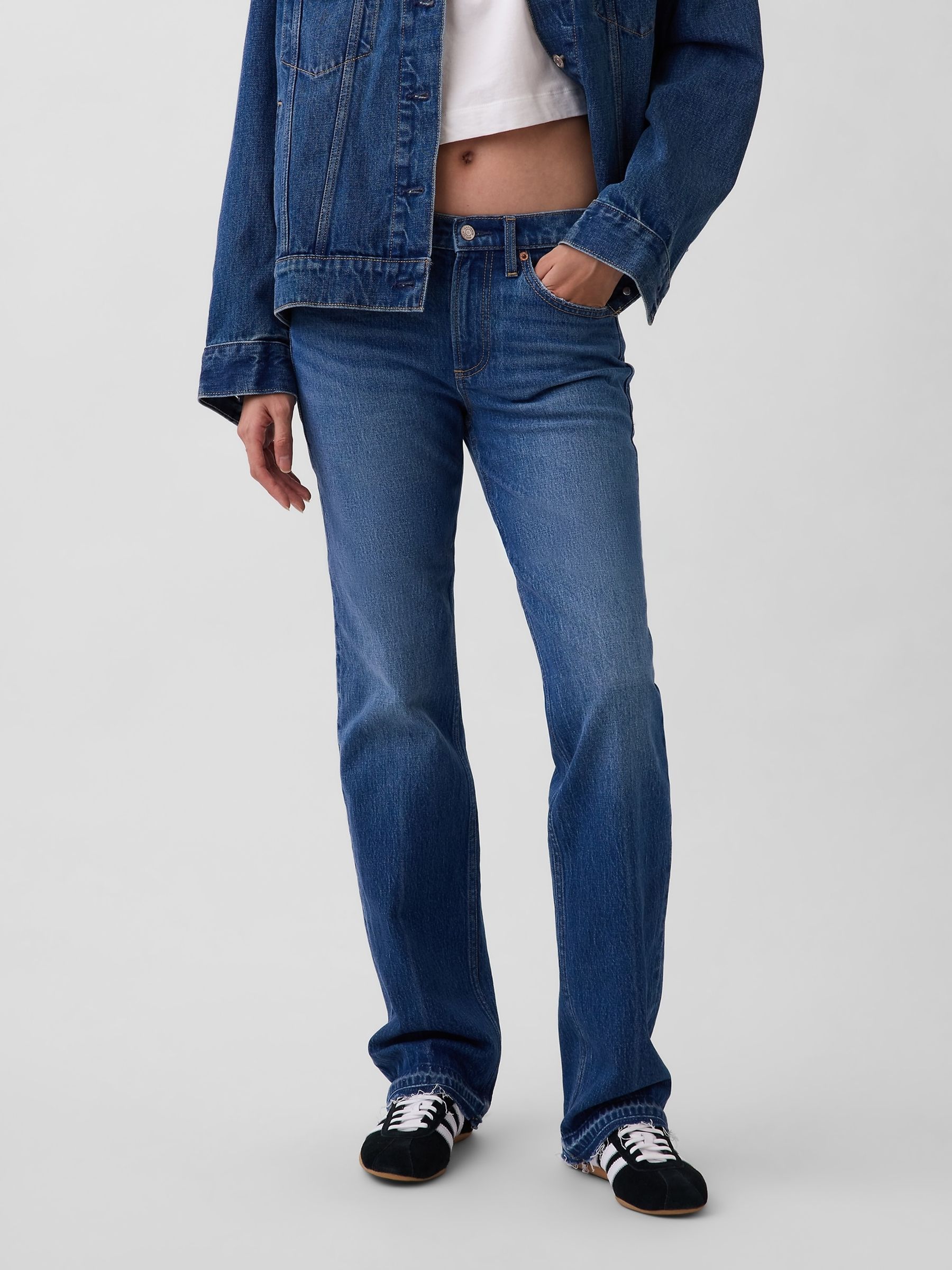 Medium Wash Mid Rise Relaxed Straight Jeans - Image 1 of 4