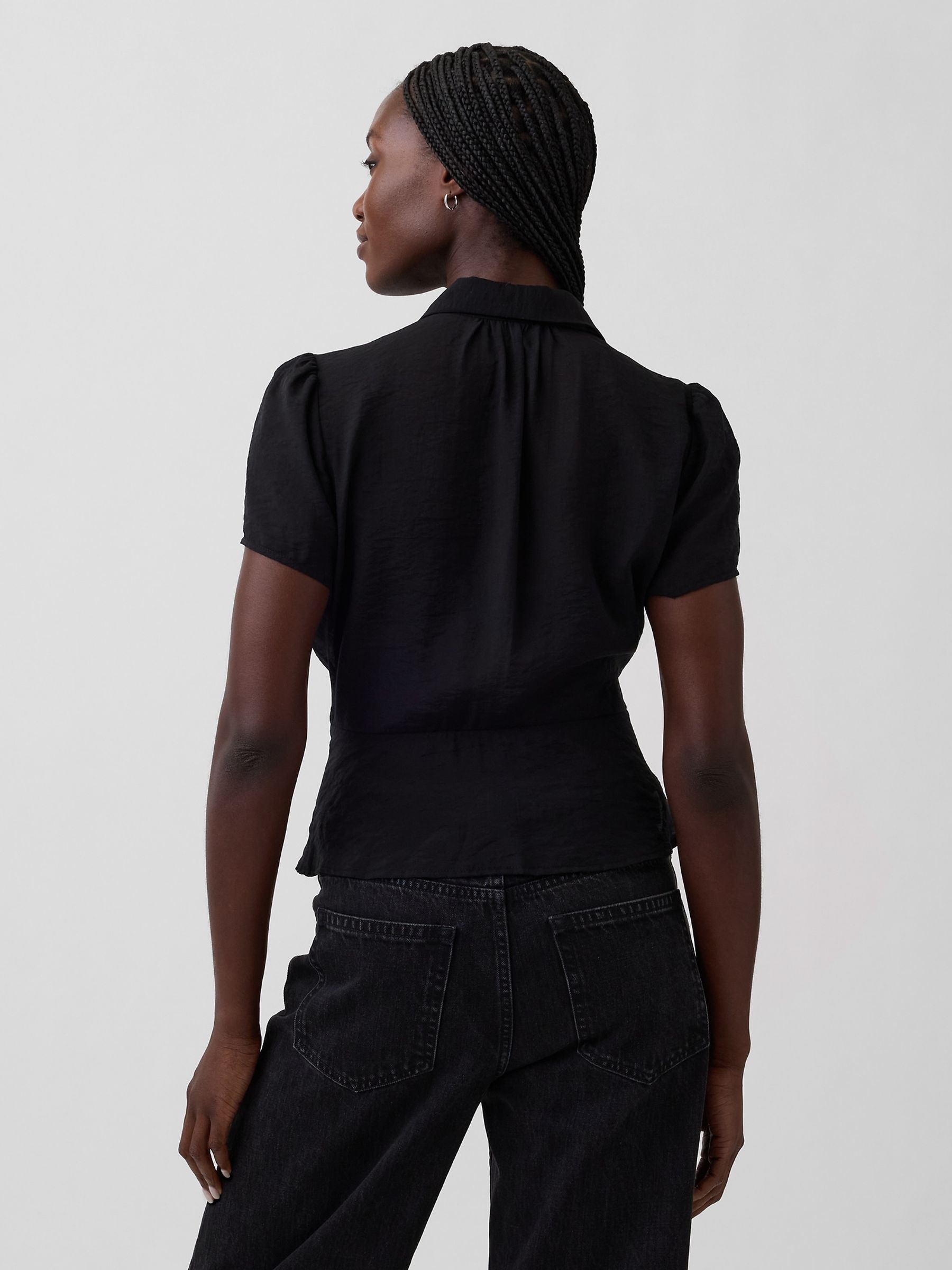 Black Sheer Button-Front Peplum Top - Image 2 of 4