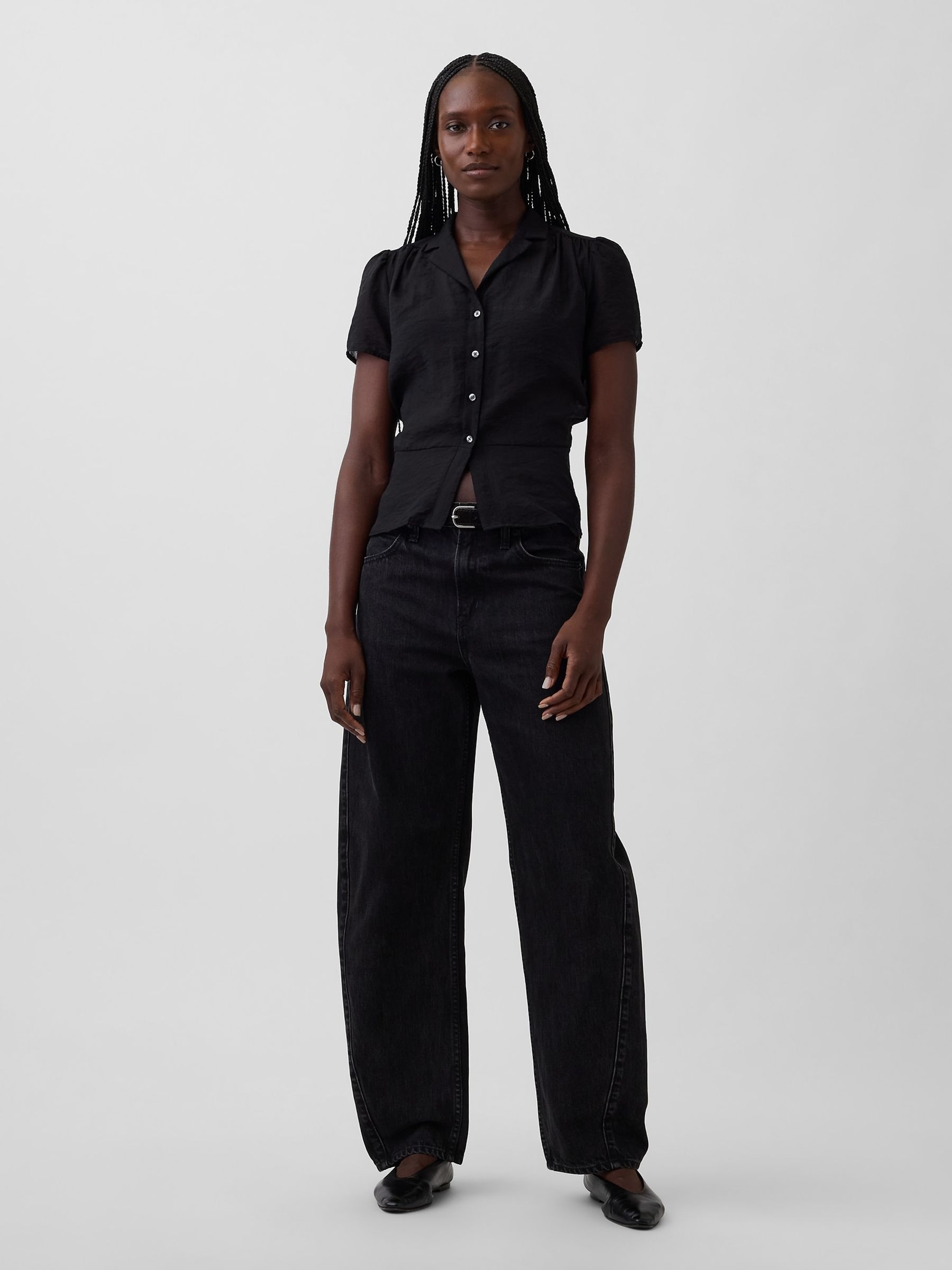 Black Sheer Button-Front Peplum Top - Image 3 of 4