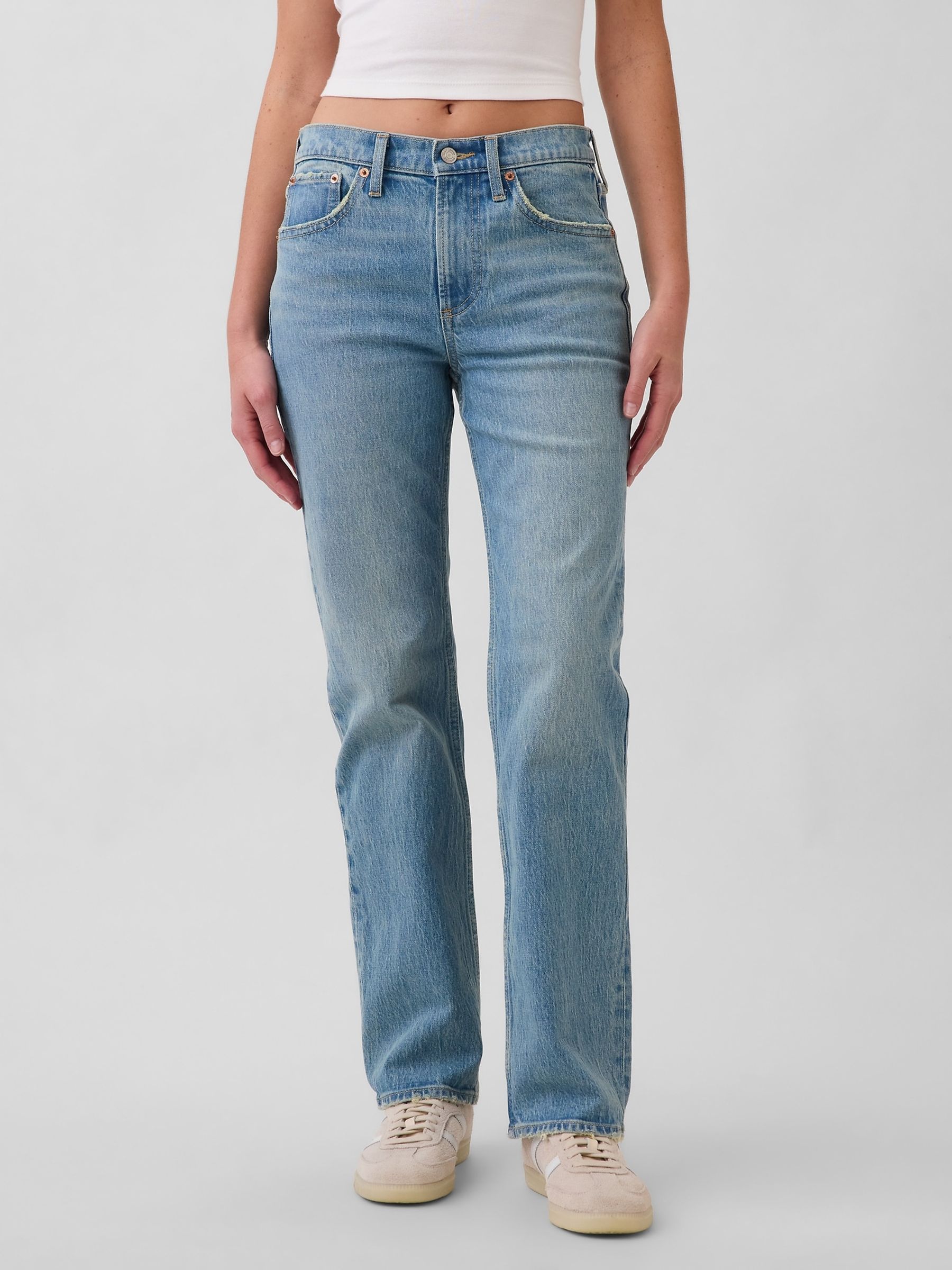 Medium Wash Mid Rise Relaxed Straight Jeans - Image 1 of 4