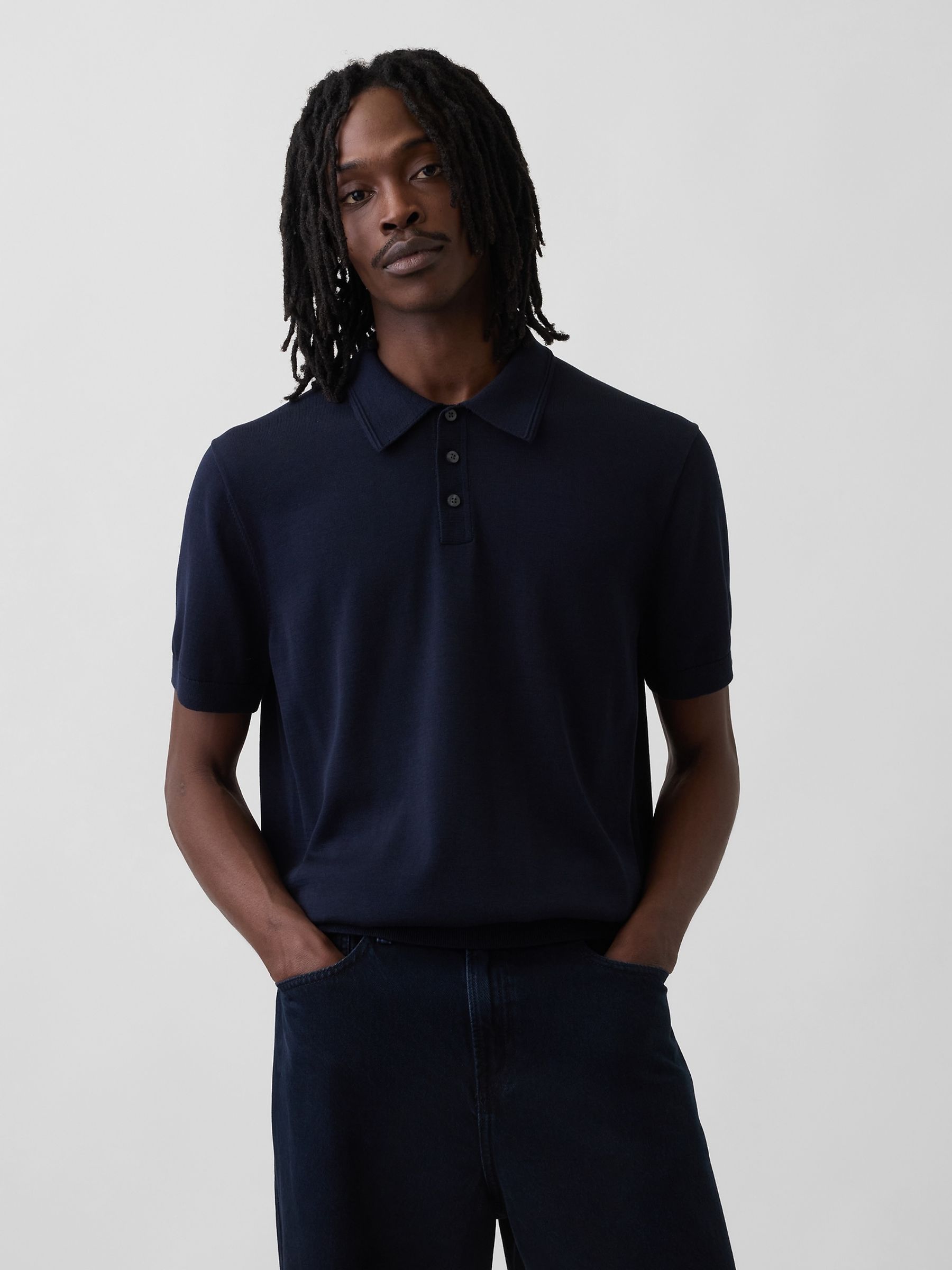 Navy Blue Classic Polo Jumper - Image 1 of 4