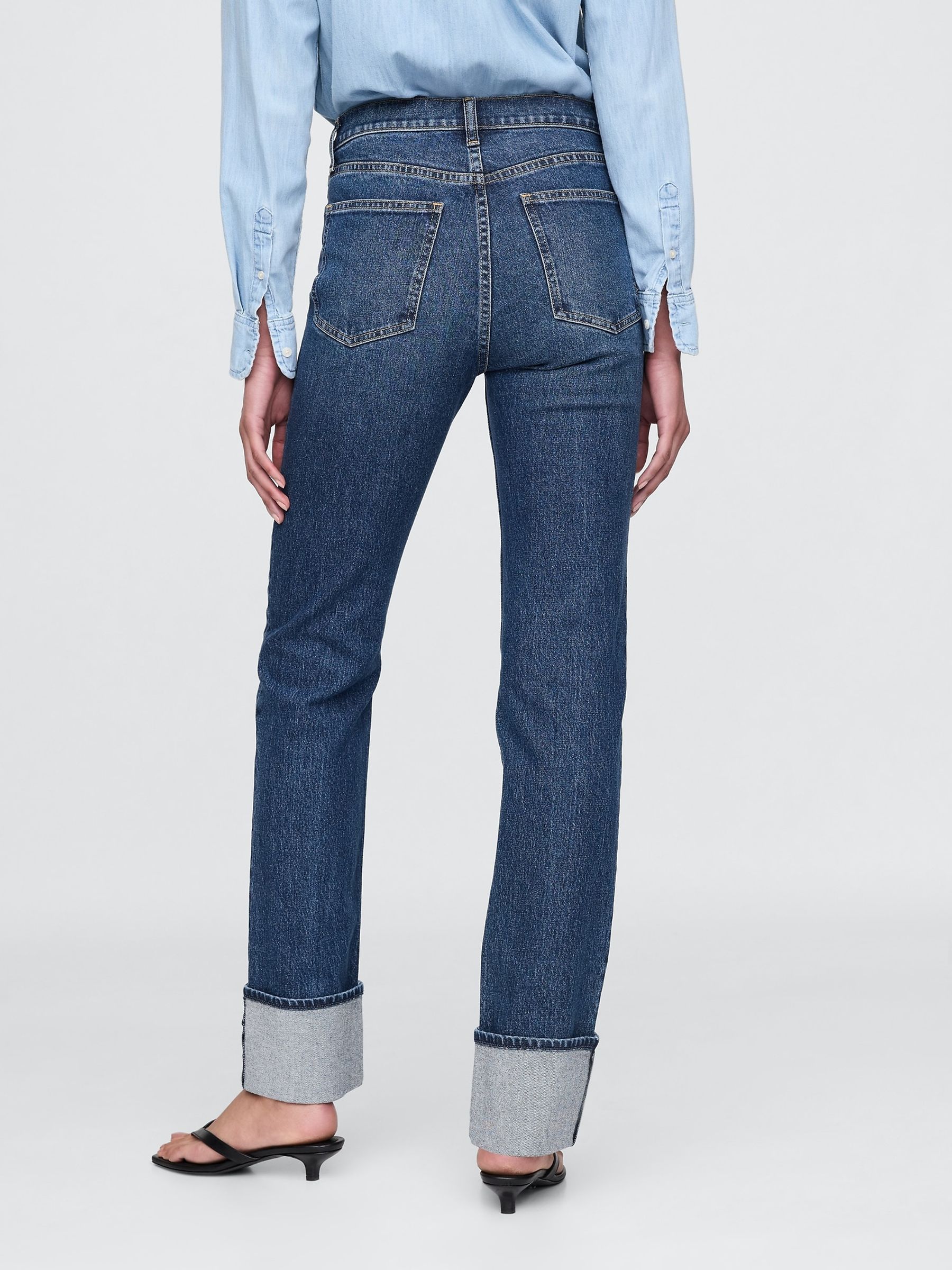 Blue High Waisted Cuffed '90s Slim Straight Jeans - Image 2 of 4