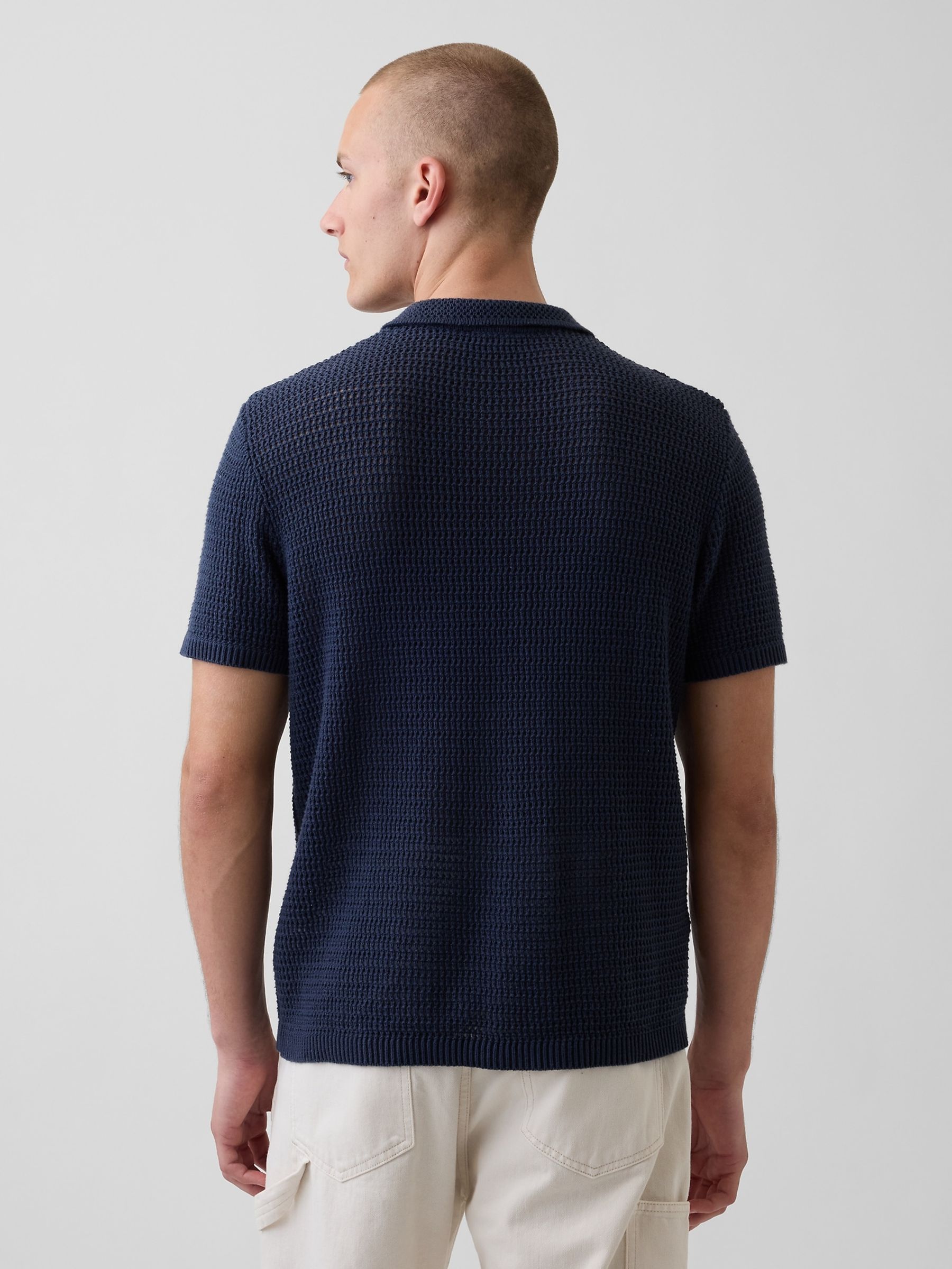 Navy Mesh Polo Jumper - Image 2 of 4 Navy Mesh Polo Jumper - Image 2 of 4