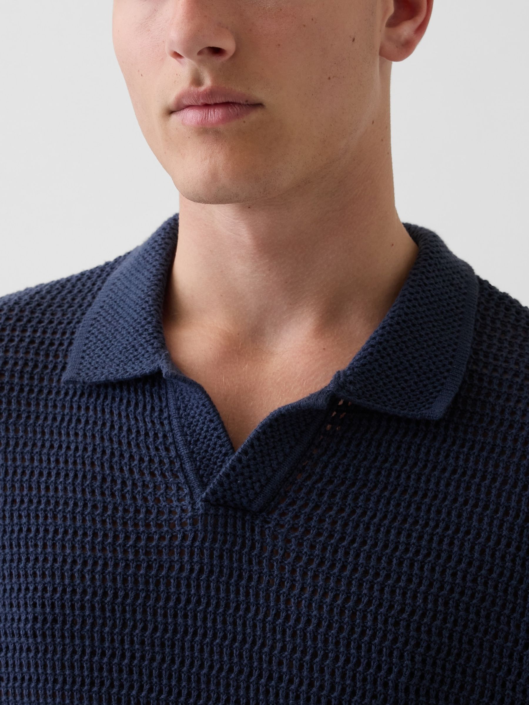 Navy Mesh Polo Jumper - Image 4 of 4 Navy Mesh Polo Jumper - Image 4 of 4