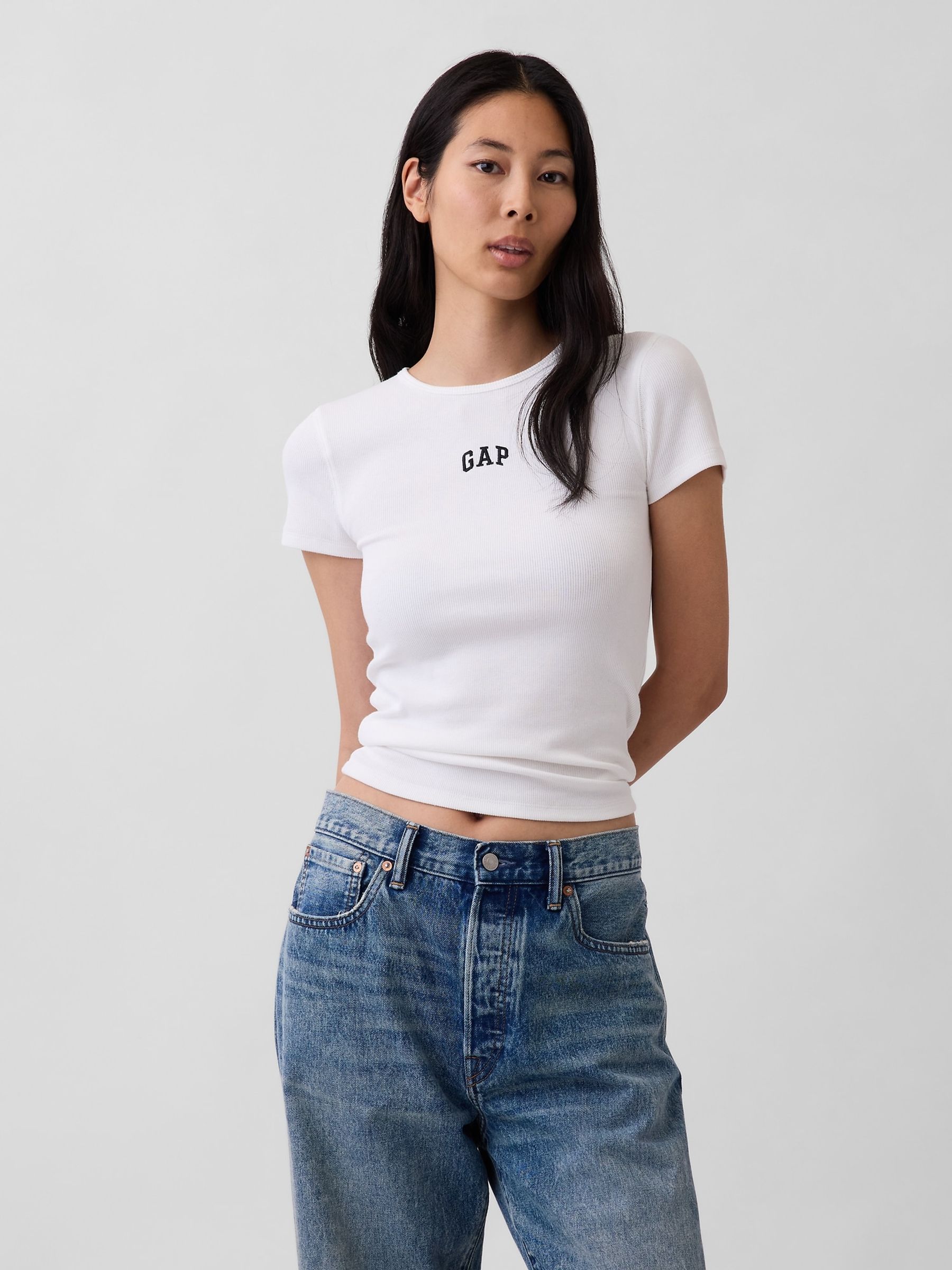 White Modern Rib Logo T-Shirt - Image 1 of 5