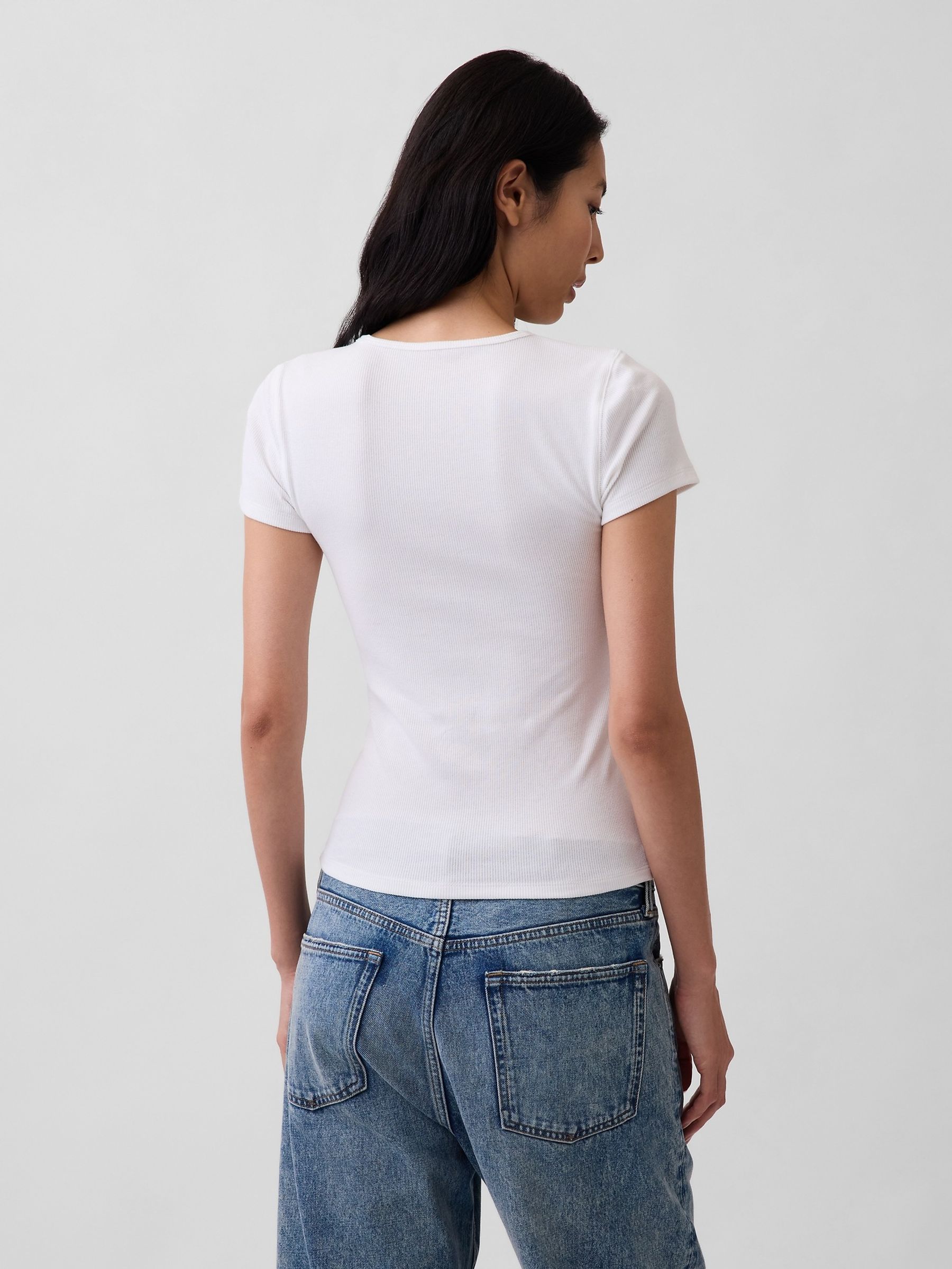 White Modern Rib Logo T-Shirt - Image 2 of 5