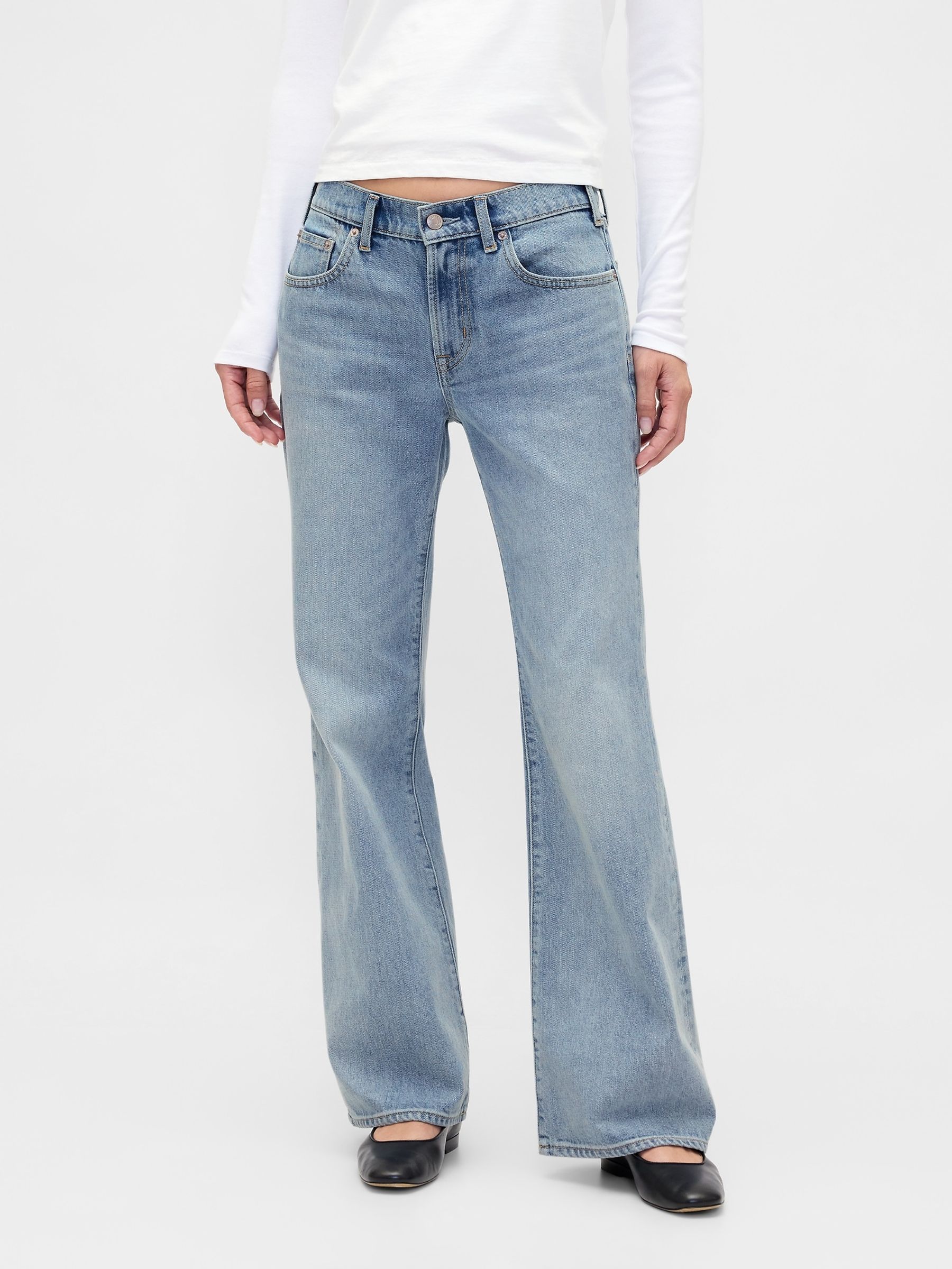 Light Wash Mid Rise Rigid Relaxed Flare Jeans - Image 1 of 4