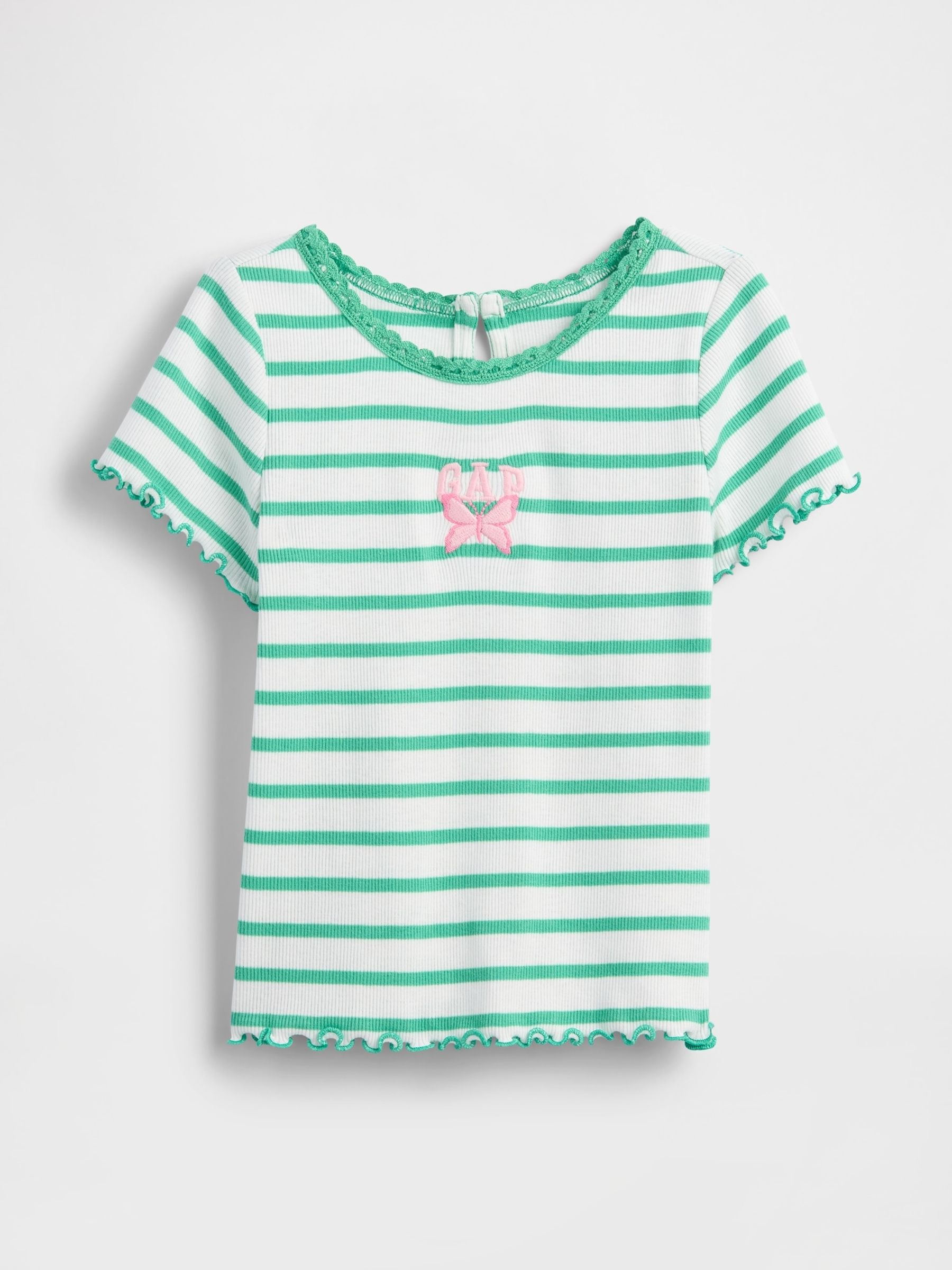 Green Stripe Embroidered Logo Rib T-Shirt - Image 1 of 3